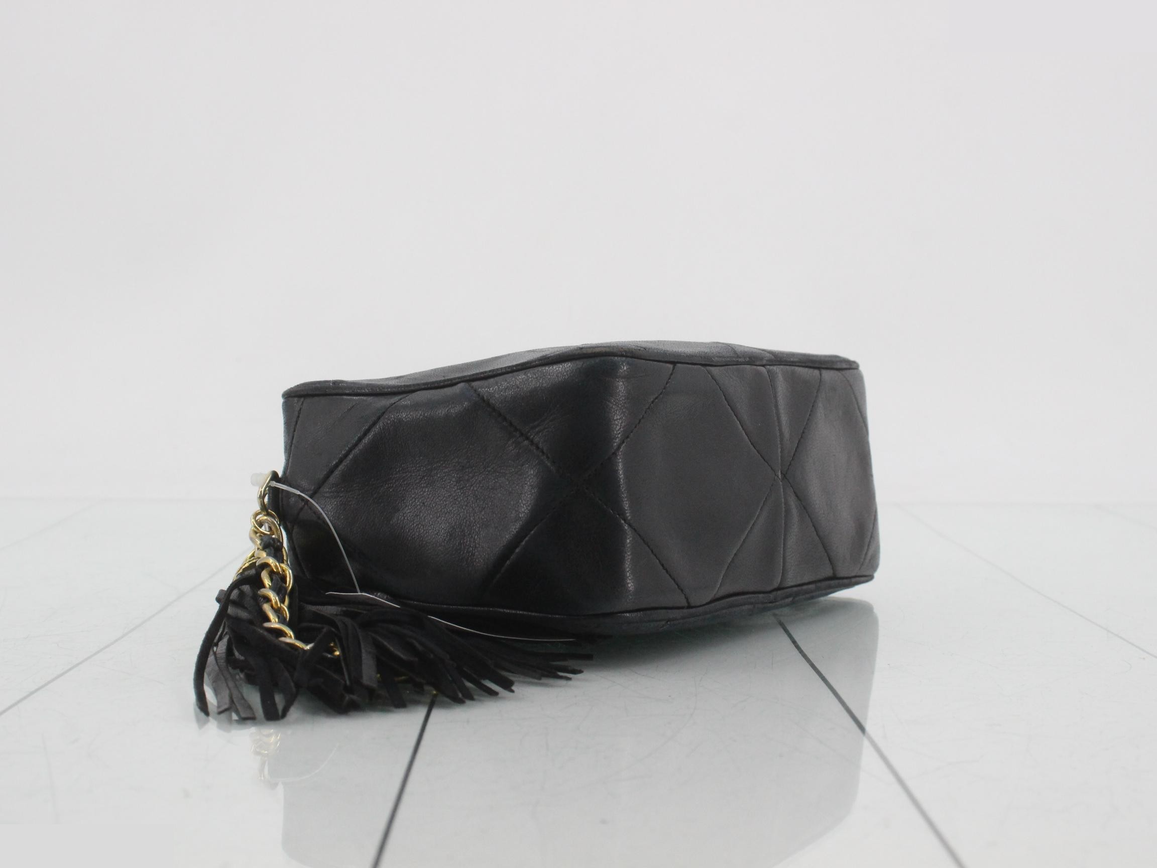 Matelassé Fringe Shoulder Bag, Black — view 5