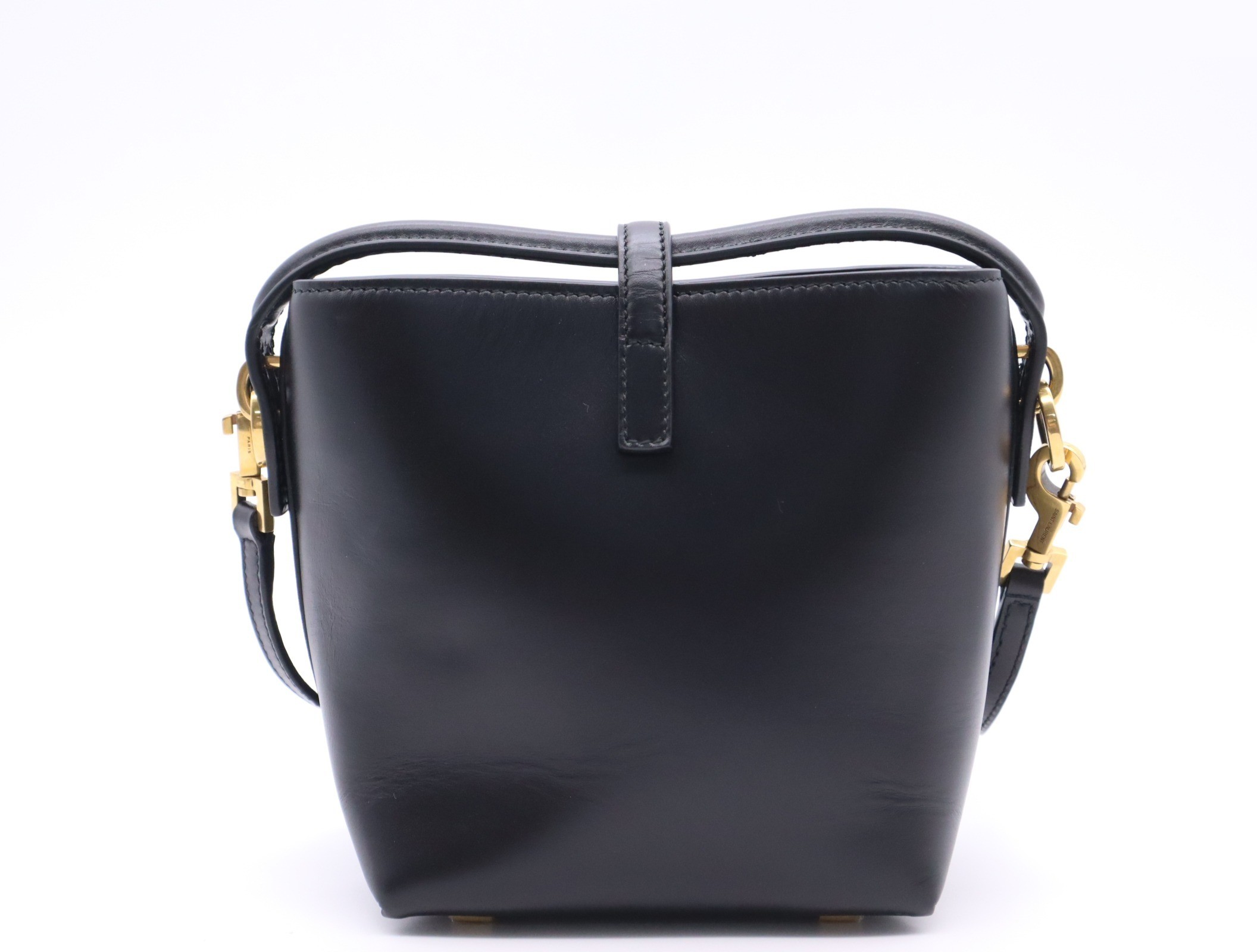 Leather Mini Bucket 2-Way Shoulder Bag, Black, Gold Hardware — view 2