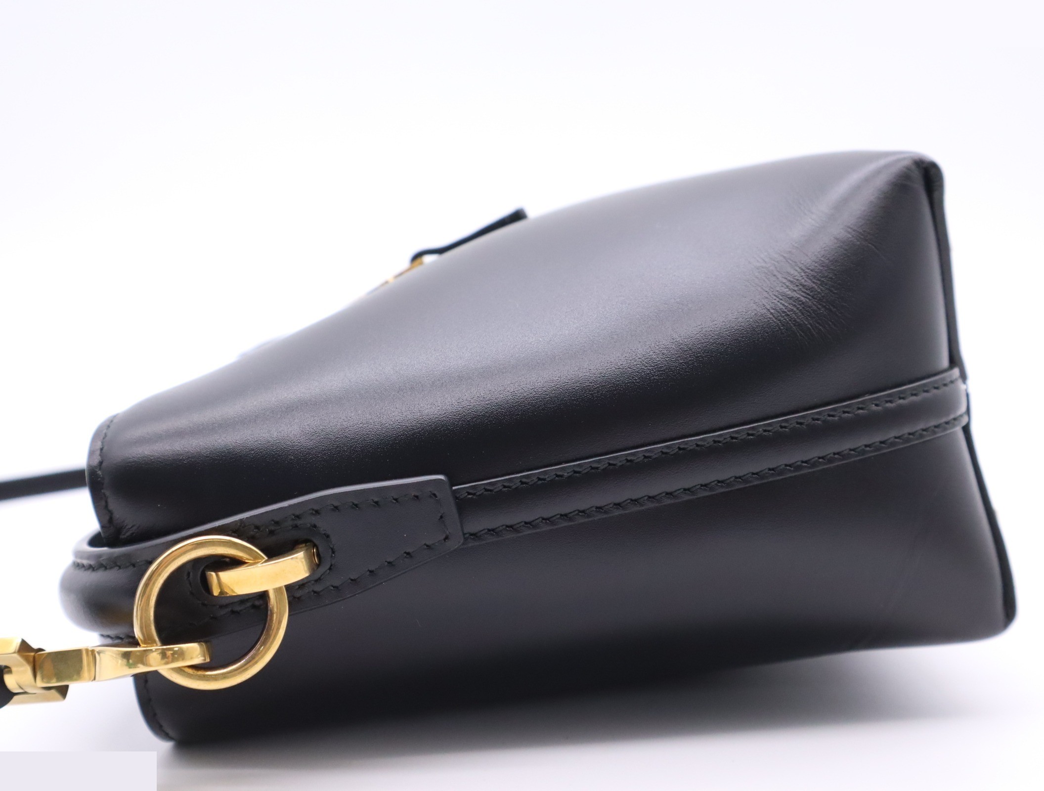 Leather Mini Bucket 2-Way Shoulder Bag, Black, Gold Hardware — view 3
