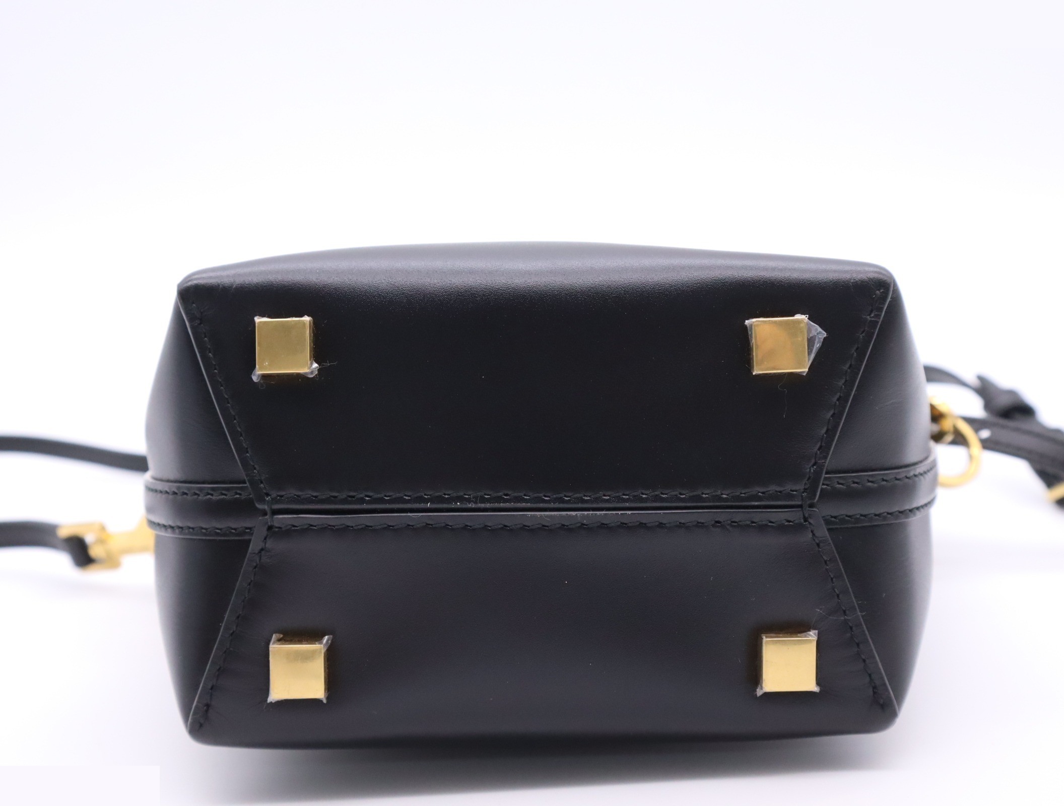 Leather Mini Bucket 2-Way Shoulder Bag, Black, Gold Hardware — view 4