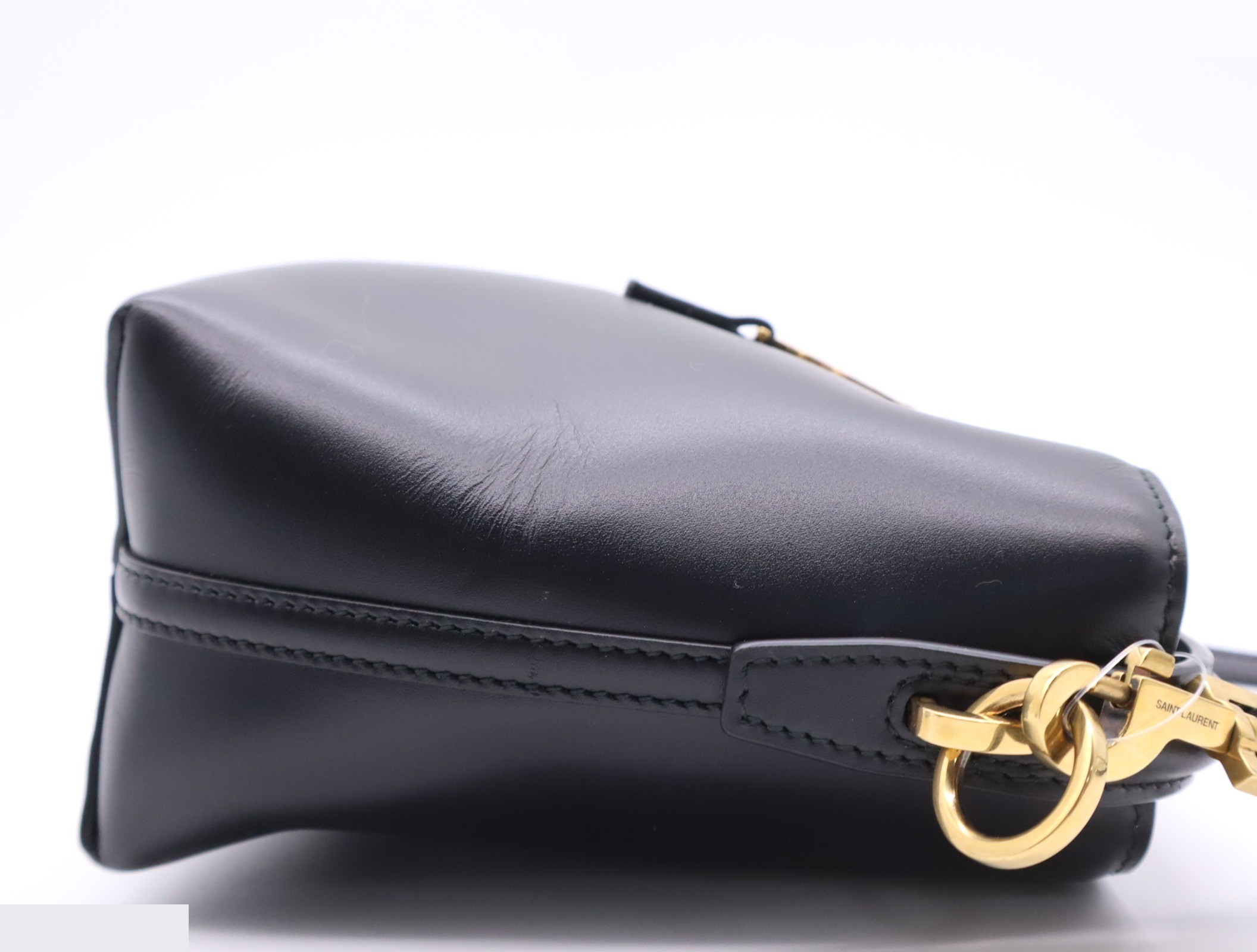 Leather Mini Bucket 2-Way Shoulder Bag, Black, Gold Hardware — view 5