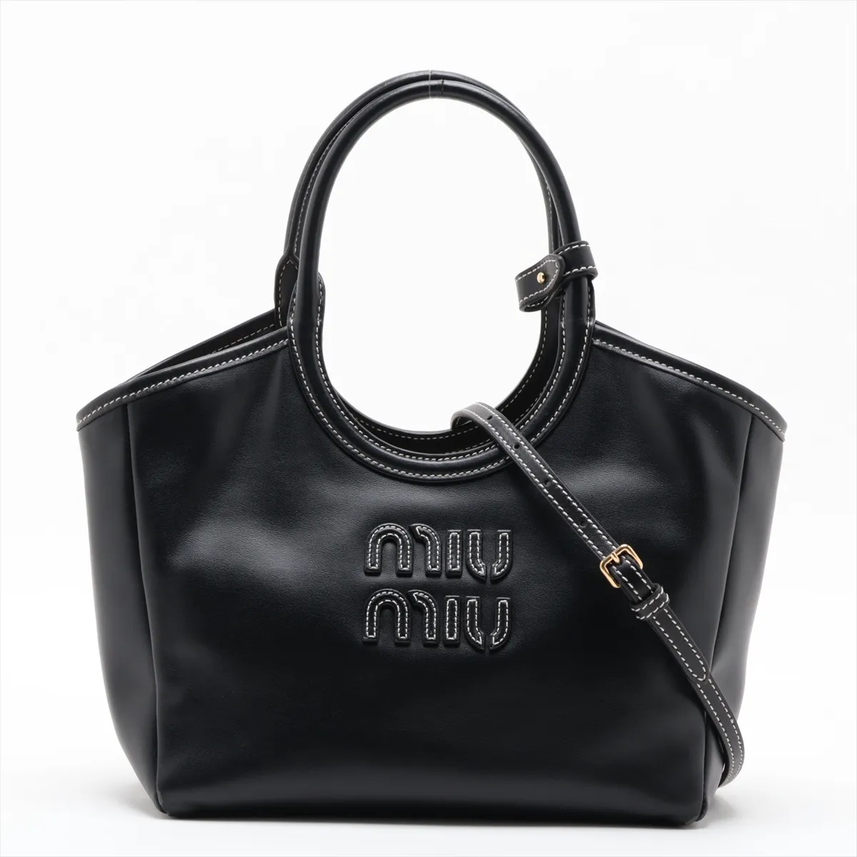 Logo Ivy Leather 2-Way Handbag, Black 5BA284
