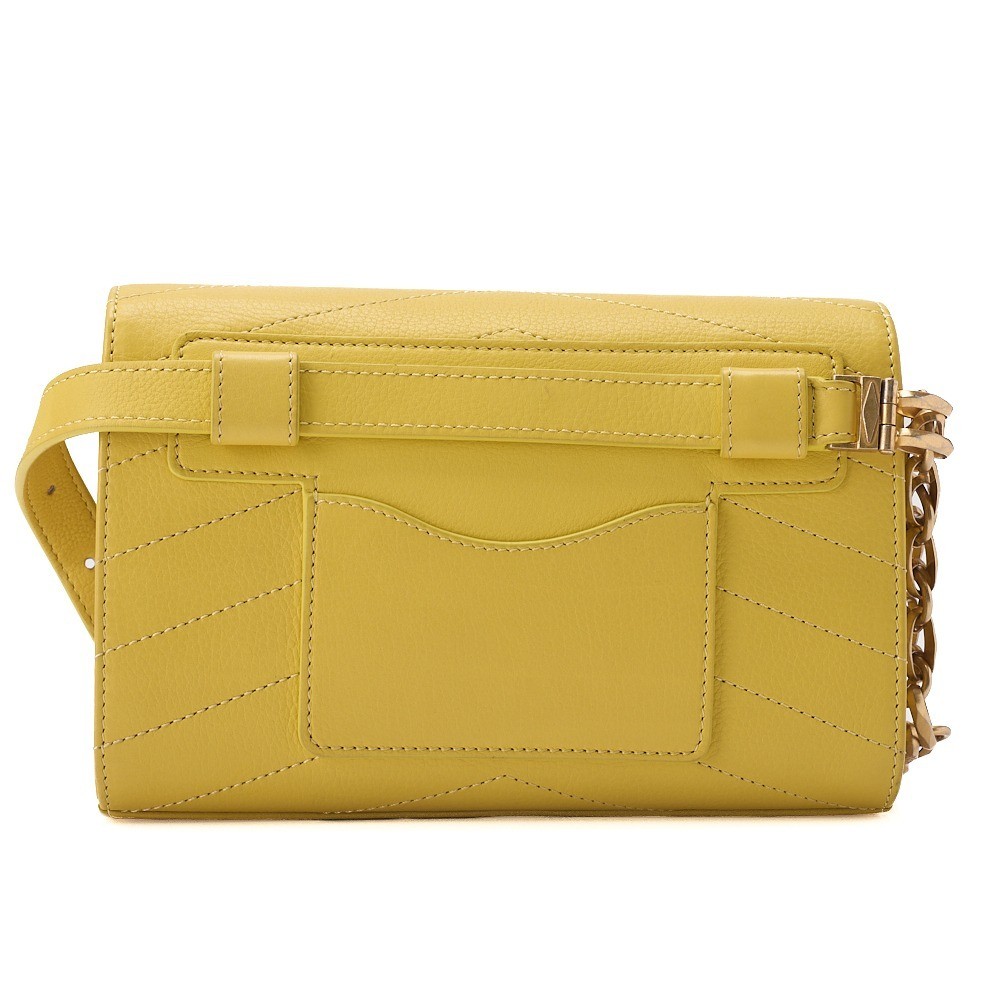 Calfskin V-stitch V-flap single chain shoulder bag, yellow — view 2