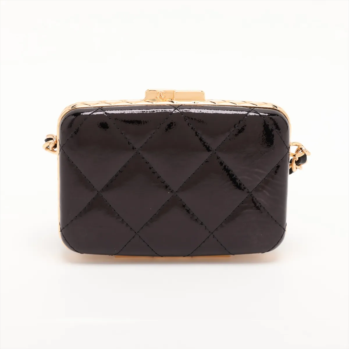 Matelassé Patent Leather Chain Shoulder Bag, Kiss-lock Closure, Black with Gold Hardware, Item Number 31474007 (Serial Number 31) — view 2