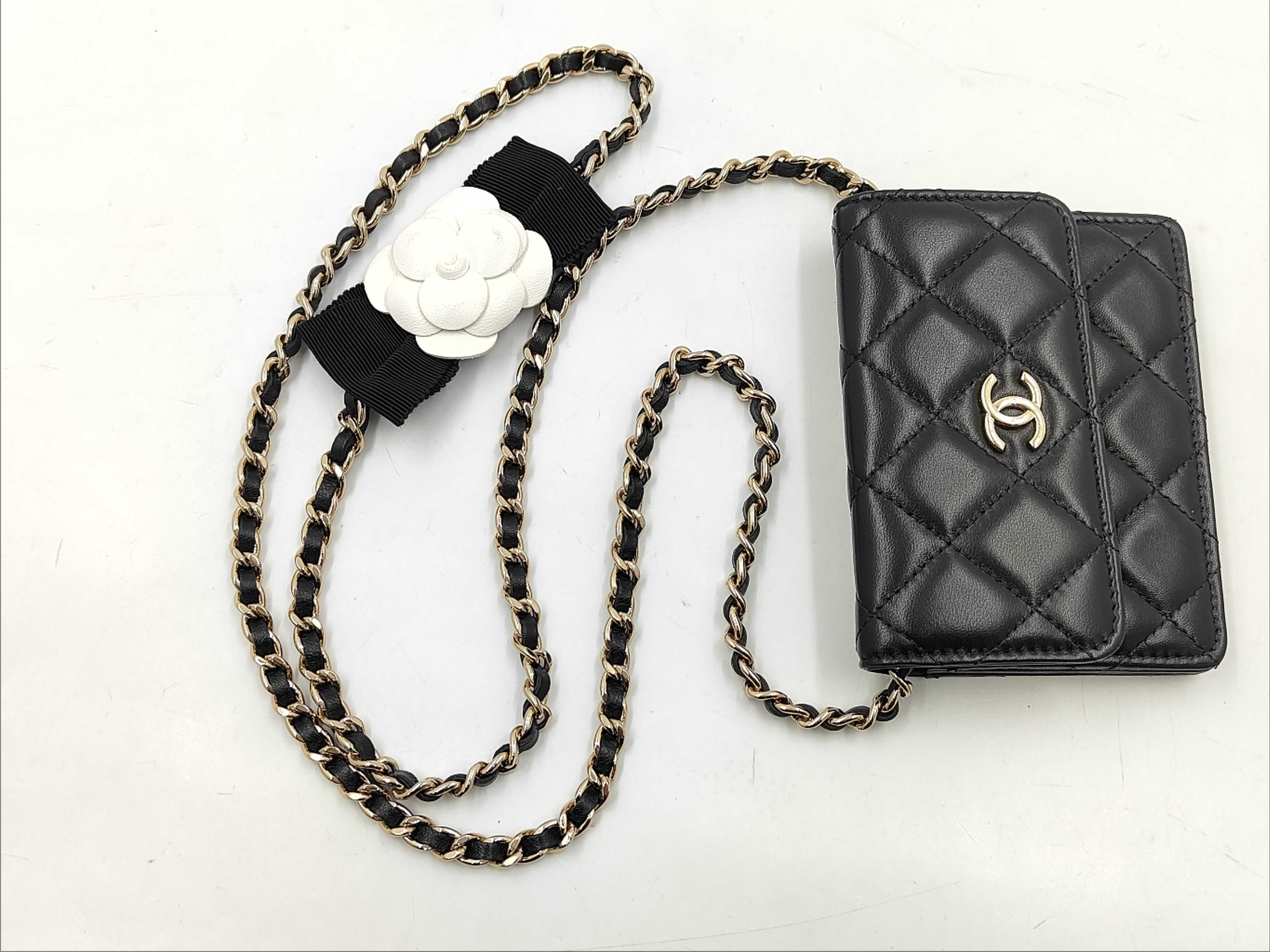 Matelassé Camellia Chain Wallet, Lambskin, Black, Serial Number 31-series Shoulder Bag — view 3