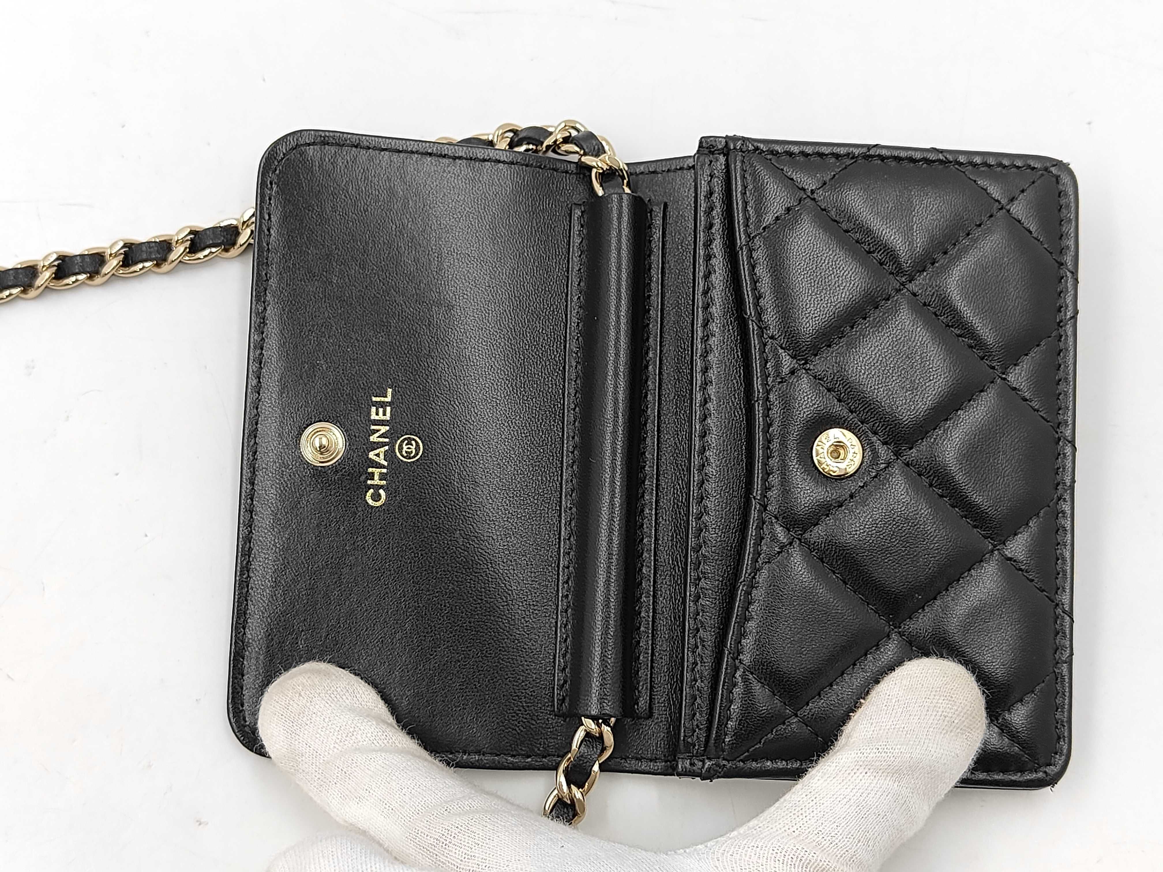 Matelassé Camellia Chain Wallet, Lambskin, Black, Serial Number 31-series Shoulder Bag — view 7