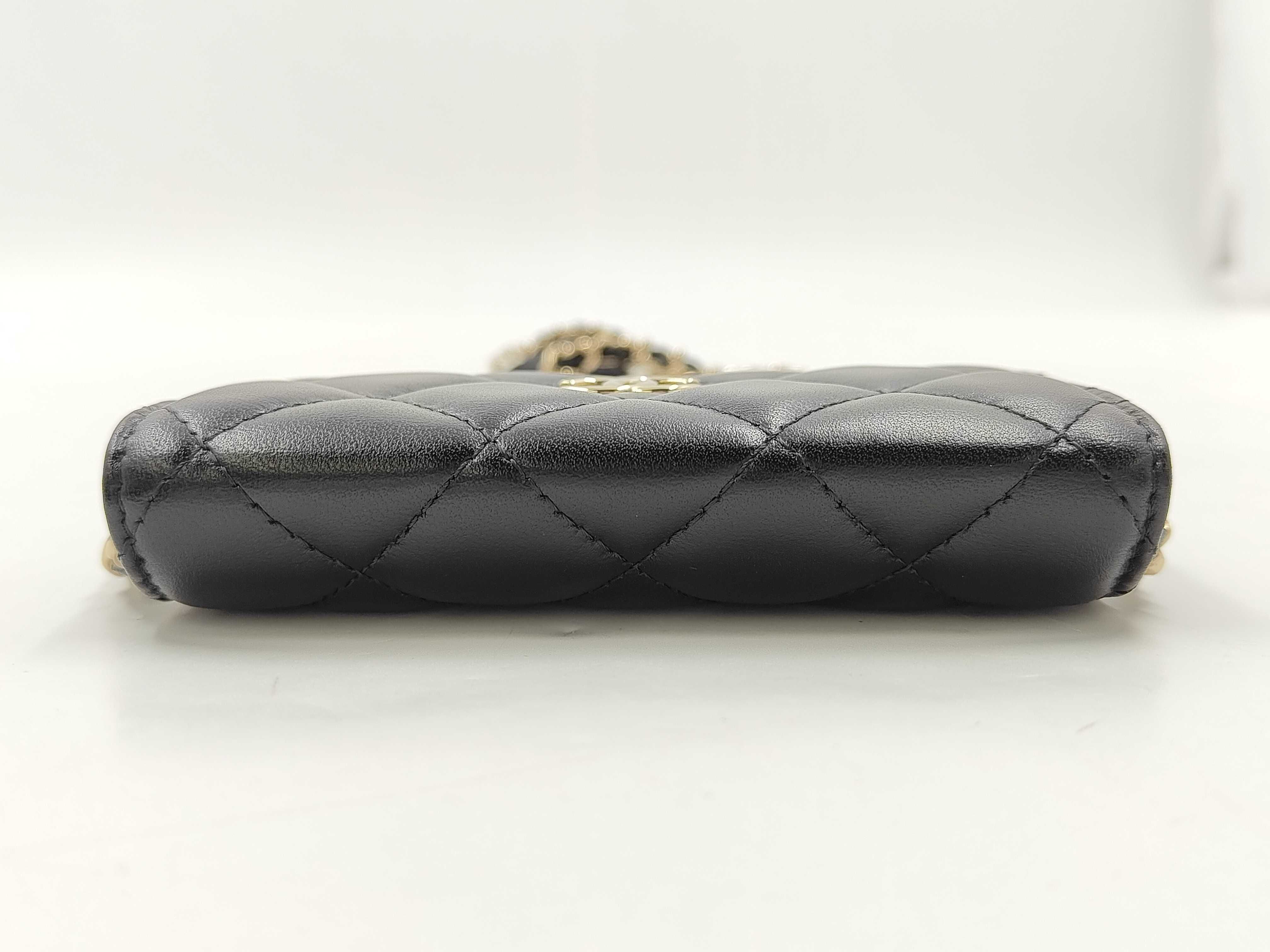 Matelassé Camellia Chain Wallet, Lambskin, Black, Serial Number 31-series Shoulder Bag — view 8