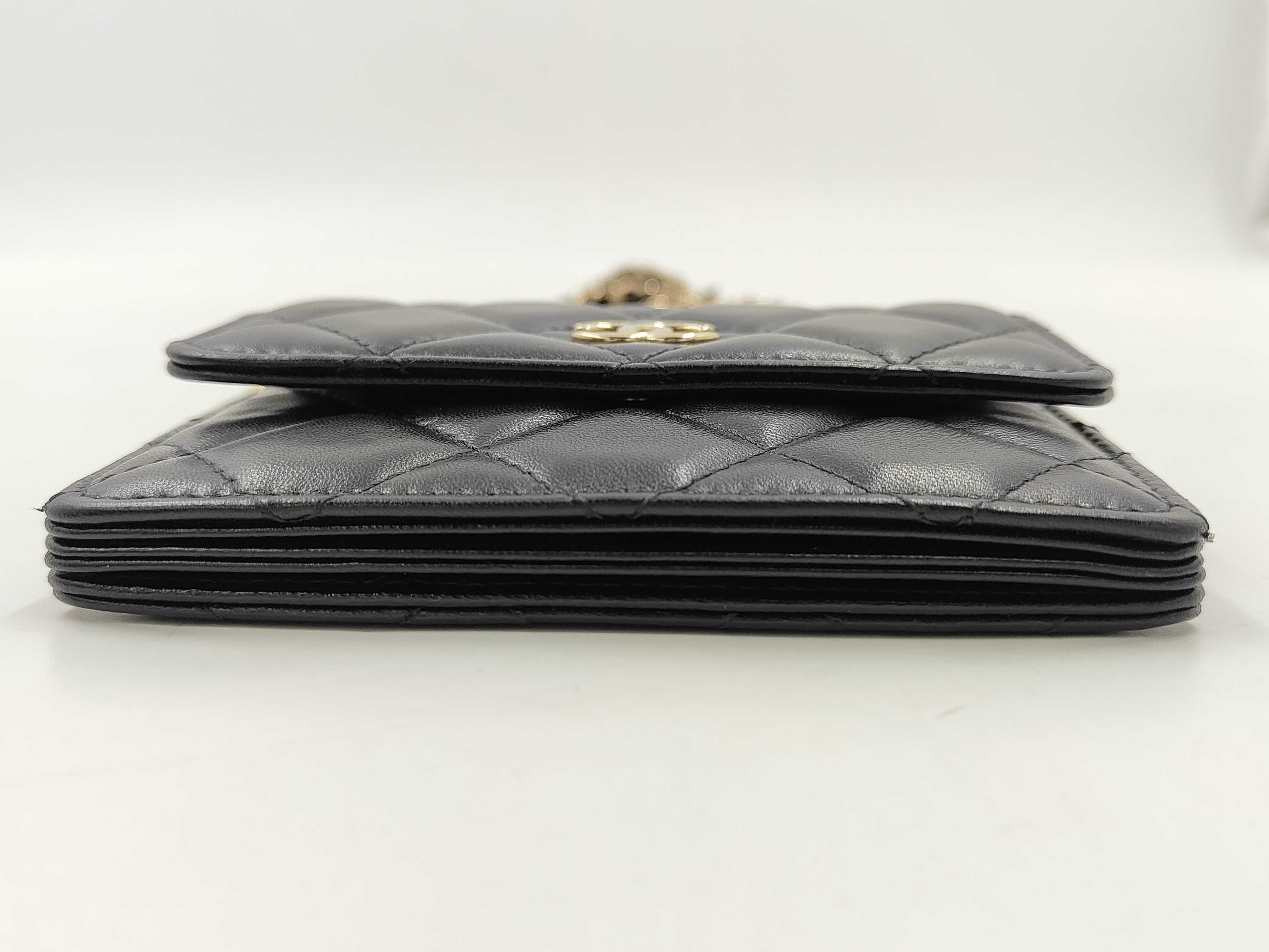Matelassé Camellia Chain Wallet, Lambskin, Black, Serial Number 31-series Shoulder Bag — view 9