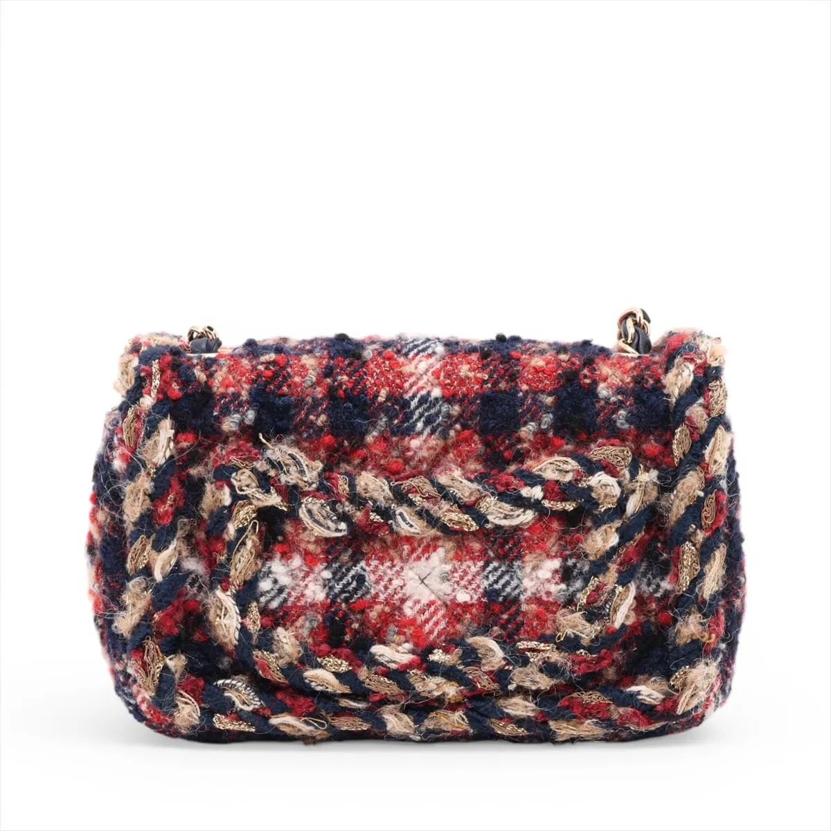 Mini Matelassé Tweed Single Flap Single Chain Bag with Charm, Red x Navy, Gold Hardware, 24614996, Serial Number 24 — view 2