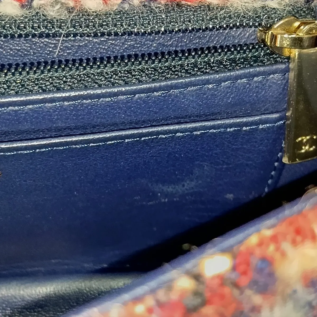 Mini Matelassé Tweed Single Flap Single Chain Bag with Charm, Red x Navy, Gold Hardware, 24614996, Serial Number 24 — view 12