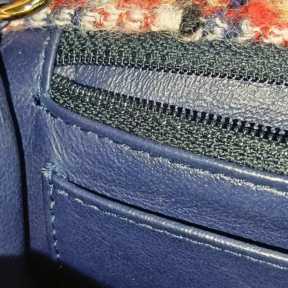 Mini Matelassé Tweed Single Flap Single Chain Bag with Charm, Red x Navy, Gold Hardware, 24614996, Serial Number 24 — view 13