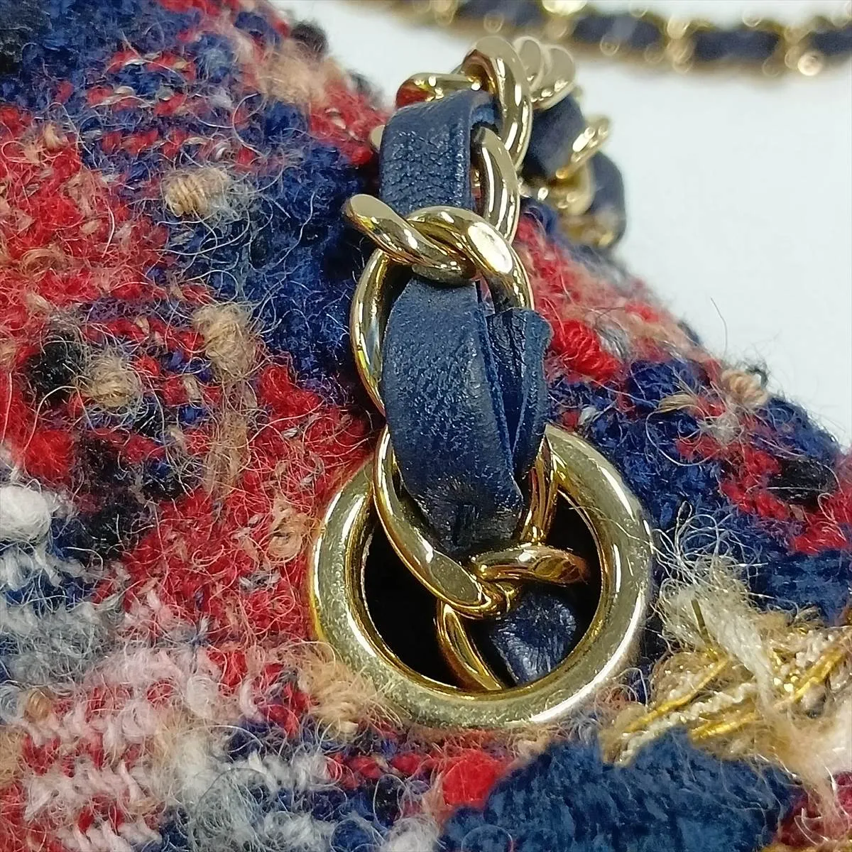 Mini Matelassé Tweed Single Flap Single Chain Bag with Charm, Red x Navy, Gold Hardware, 24614996, Serial Number 24 — view 14