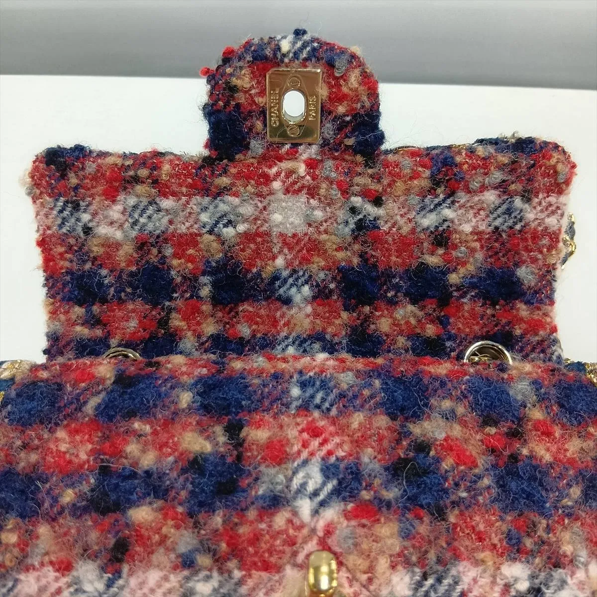 Mini Matelassé Tweed Single Flap Single Chain Bag with Charm, Red x Navy, Gold Hardware, 24614996, Serial Number 24 — view 15