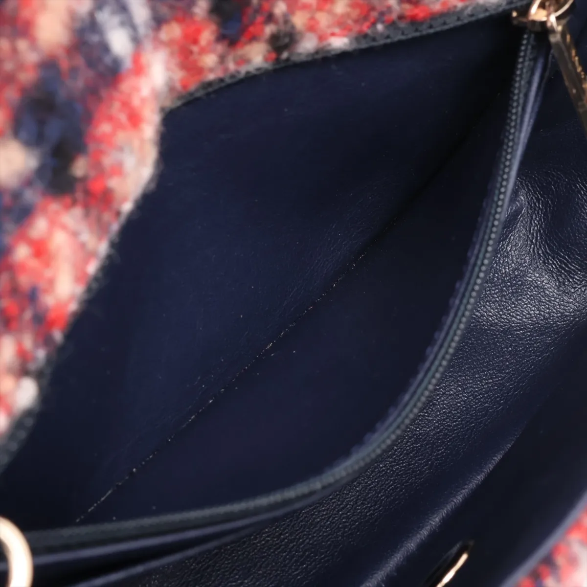 Mini Matelassé Tweed Single Flap Single Chain Bag with Charm, Red x Navy, Gold Hardware, 24614996, Serial Number 24 — view 7