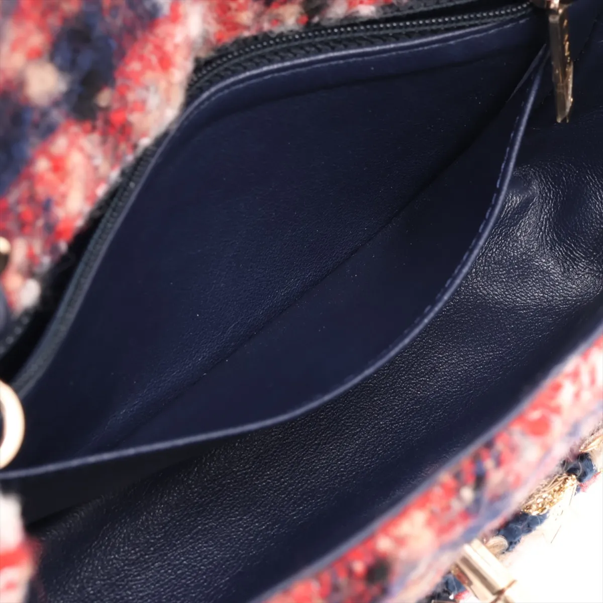 Mini Matelassé Tweed Single Flap Single Chain Bag with Charm, Red x Navy, Gold Hardware, 24614996, Serial Number 24 — view 8
