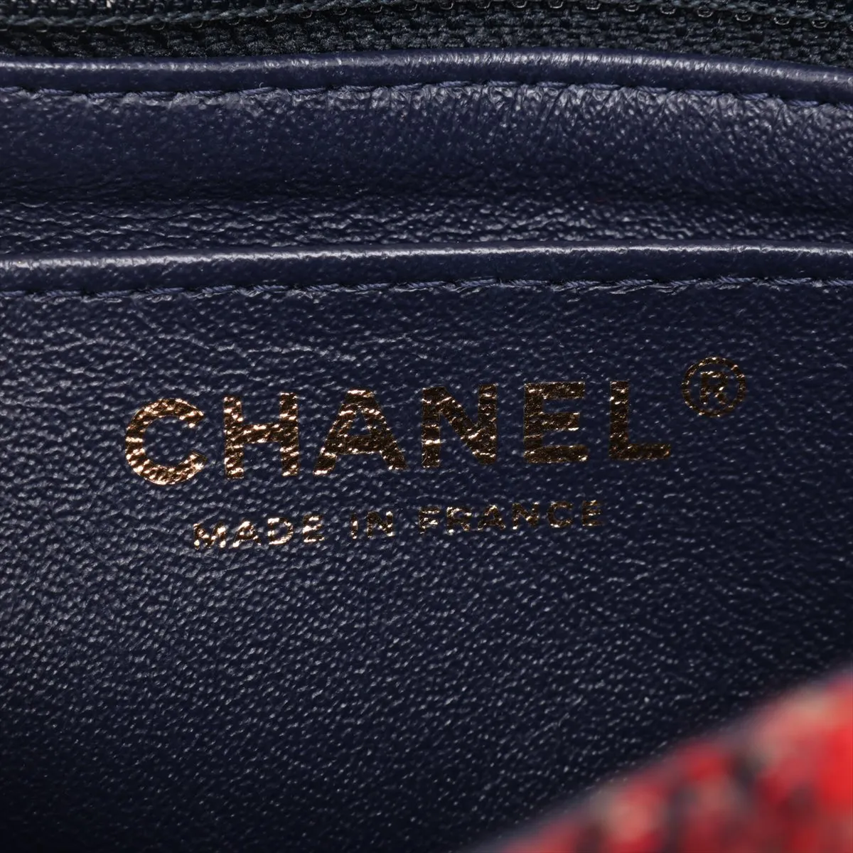 Mini Matelassé Tweed Single Flap Single Chain Bag with Charm, Red x Navy, Gold Hardware, 24614996, Serial Number 24 — view 9
