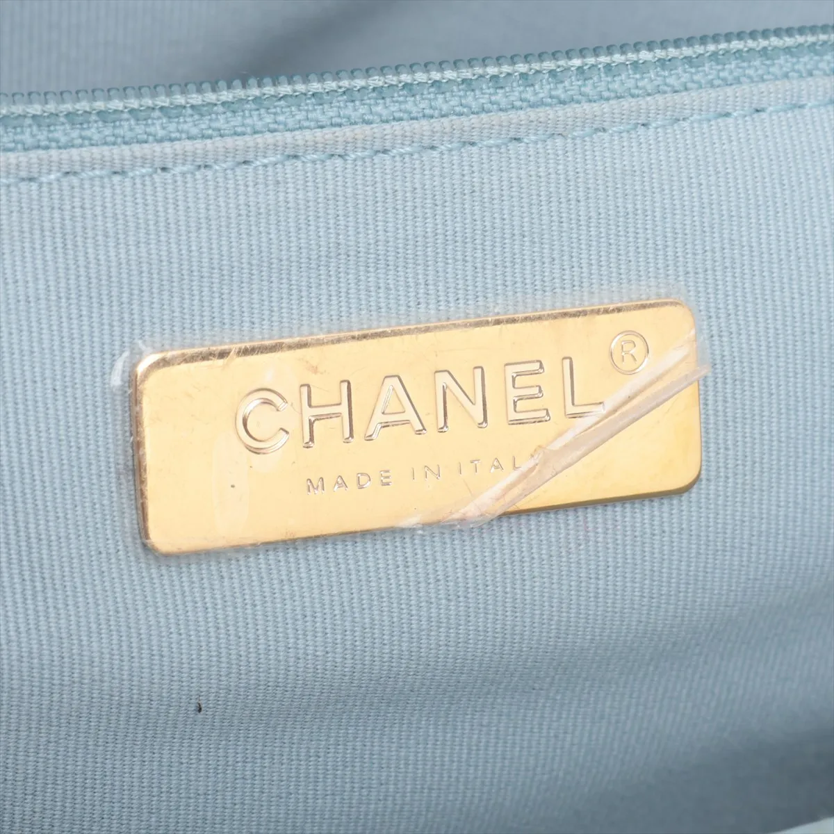 19 Large Corduroy x Leather Chain Shoulder Bag, Blue, Gold x Silver Hardware, TGLT9T0L, Random Plate, AS1161 — view 11
