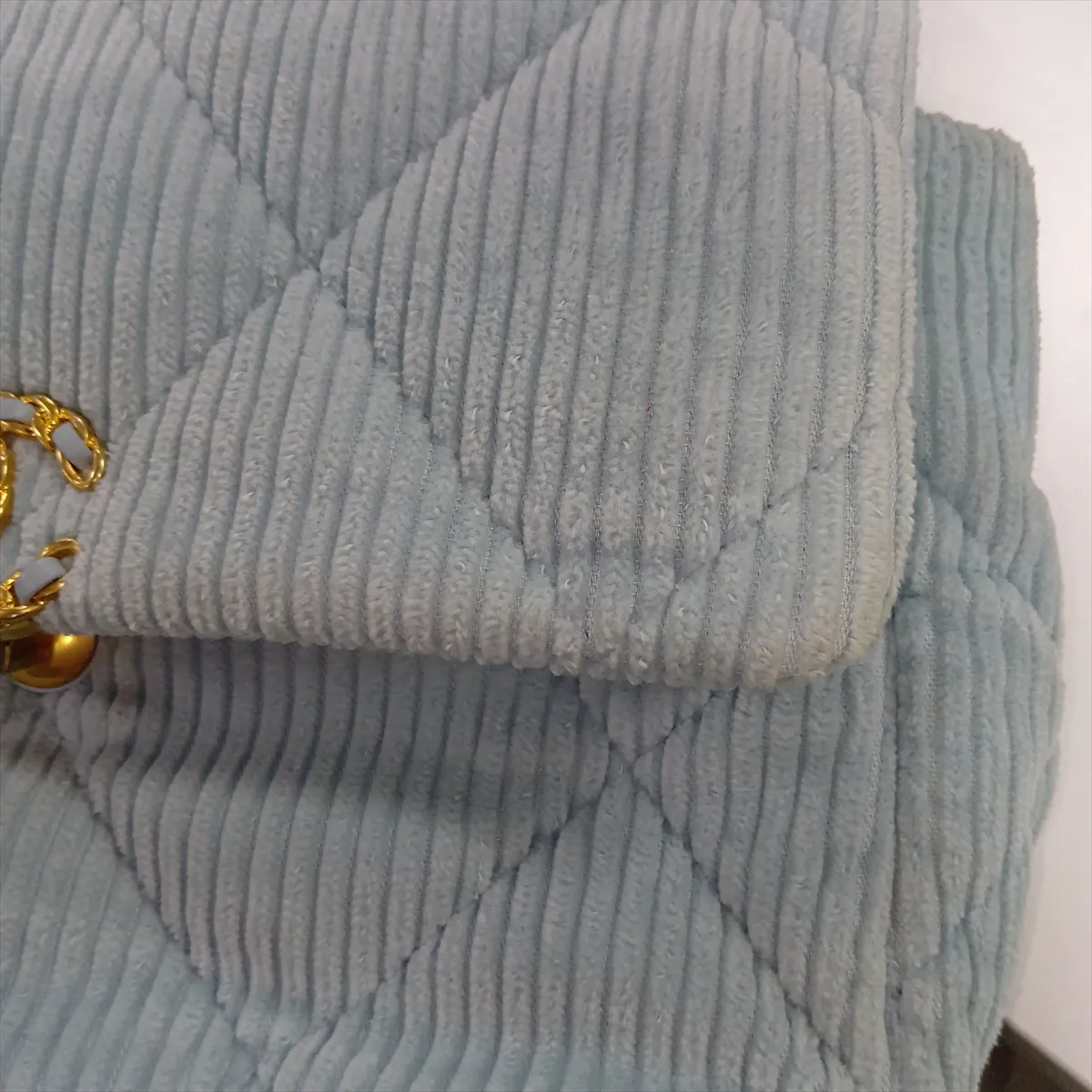 19 Large Corduroy x Leather Chain Shoulder Bag, Blue, Gold x Silver Hardware, TGLT9T0L, Random Plate, AS1161 — view 13