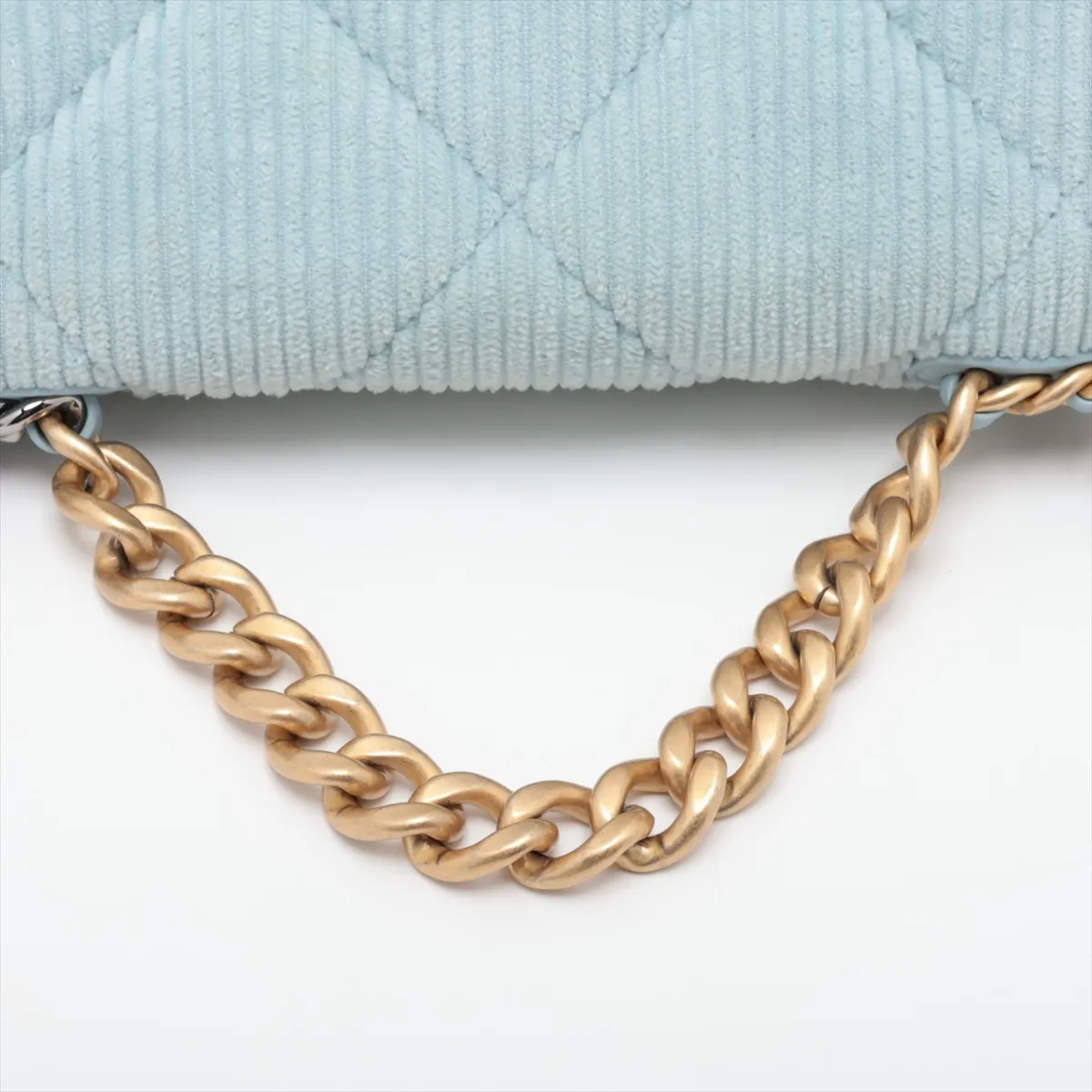 19 Large Corduroy x Leather Chain Shoulder Bag, Blue, Gold x Silver Hardware, TGLT9T0L, Random Plate, AS1161 — view 5