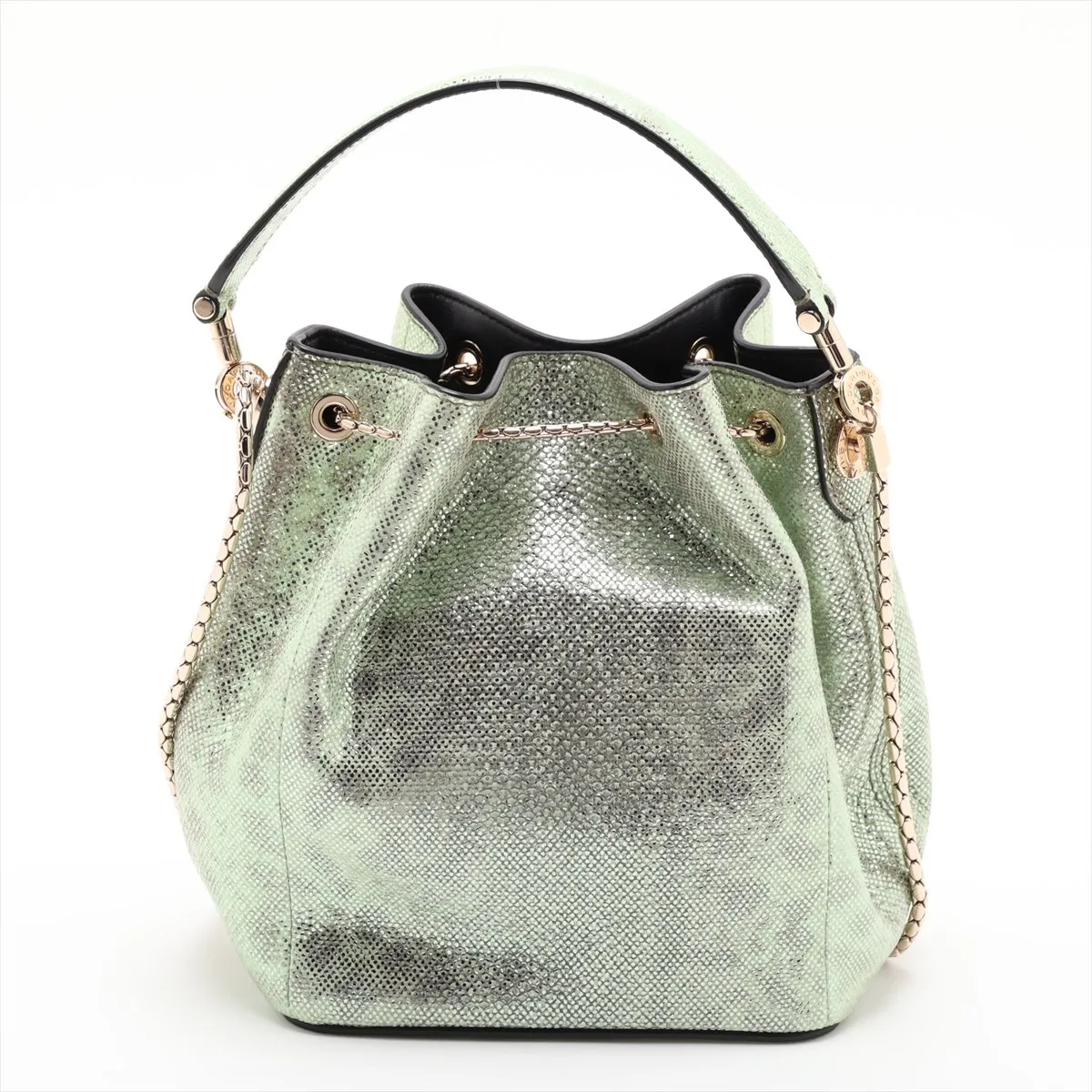Serpenti Bucket Leather 2-Way Shoulder Bag, Green — view 2