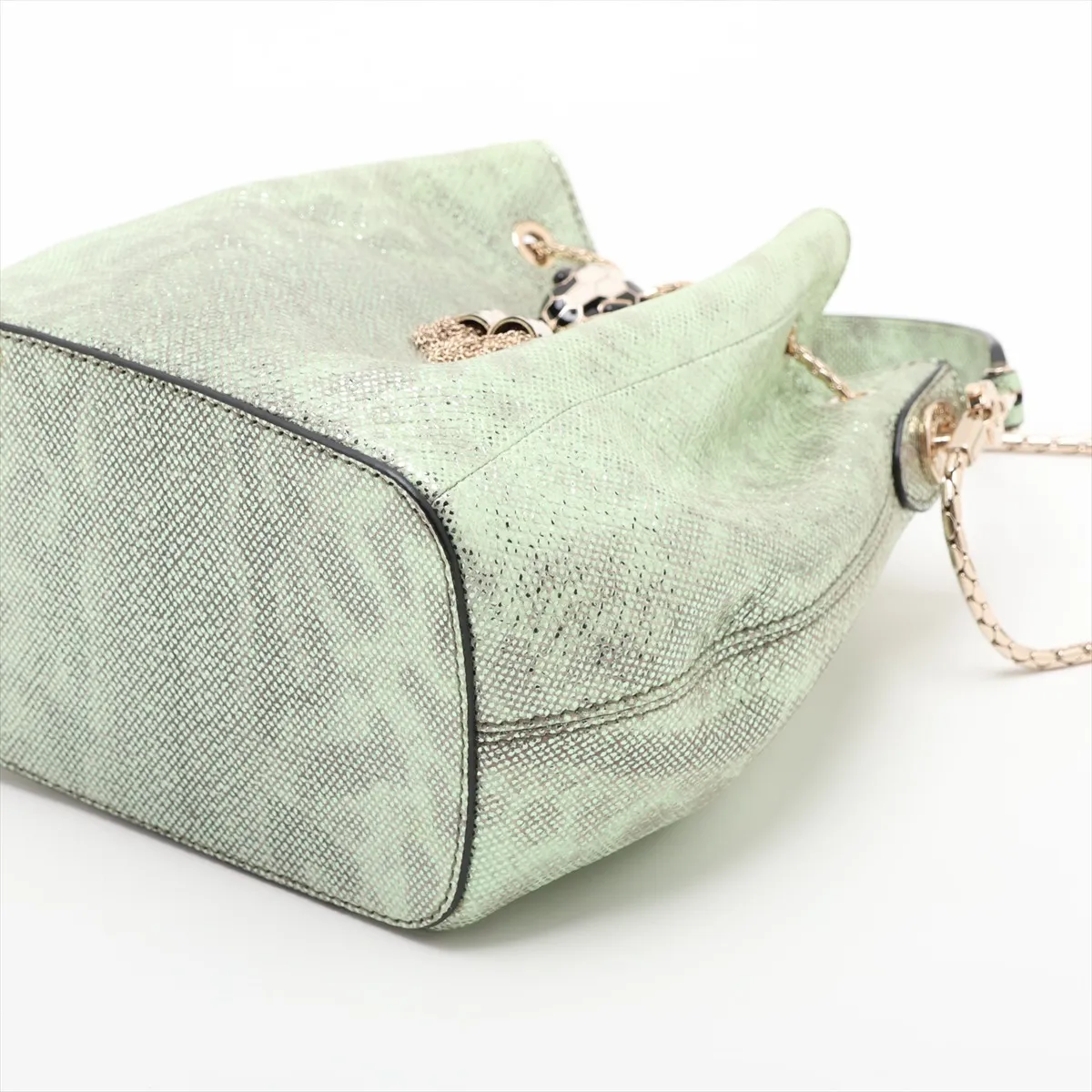Serpenti Bucket Leather 2-Way Shoulder Bag, Green — view 3