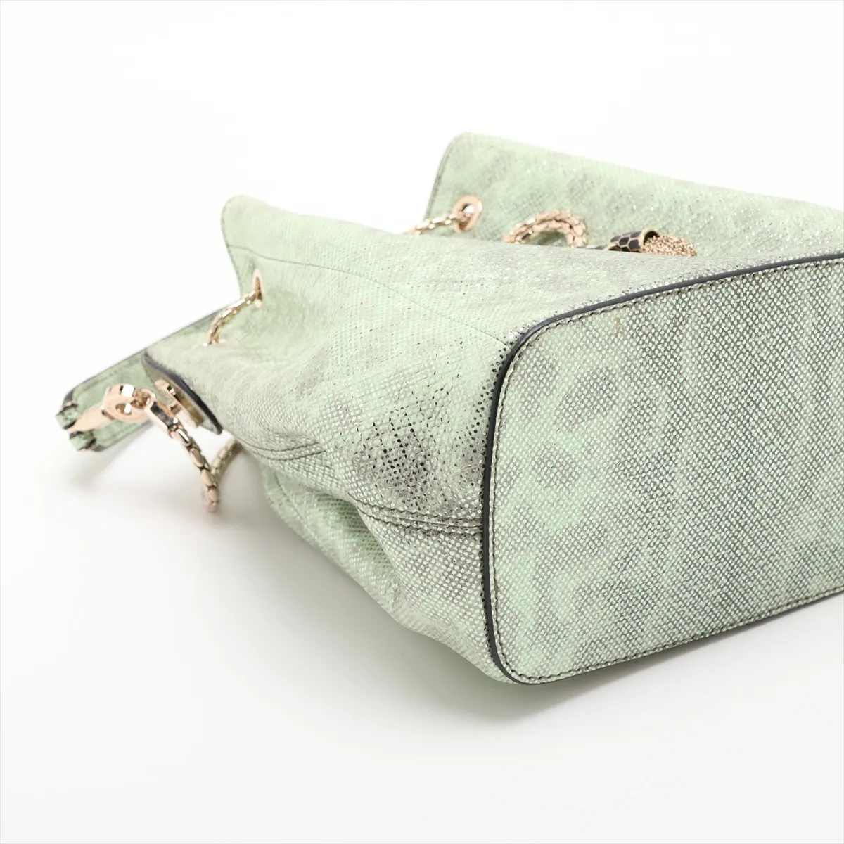 Serpenti Bucket Leather 2-Way Shoulder Bag, Green — view 4