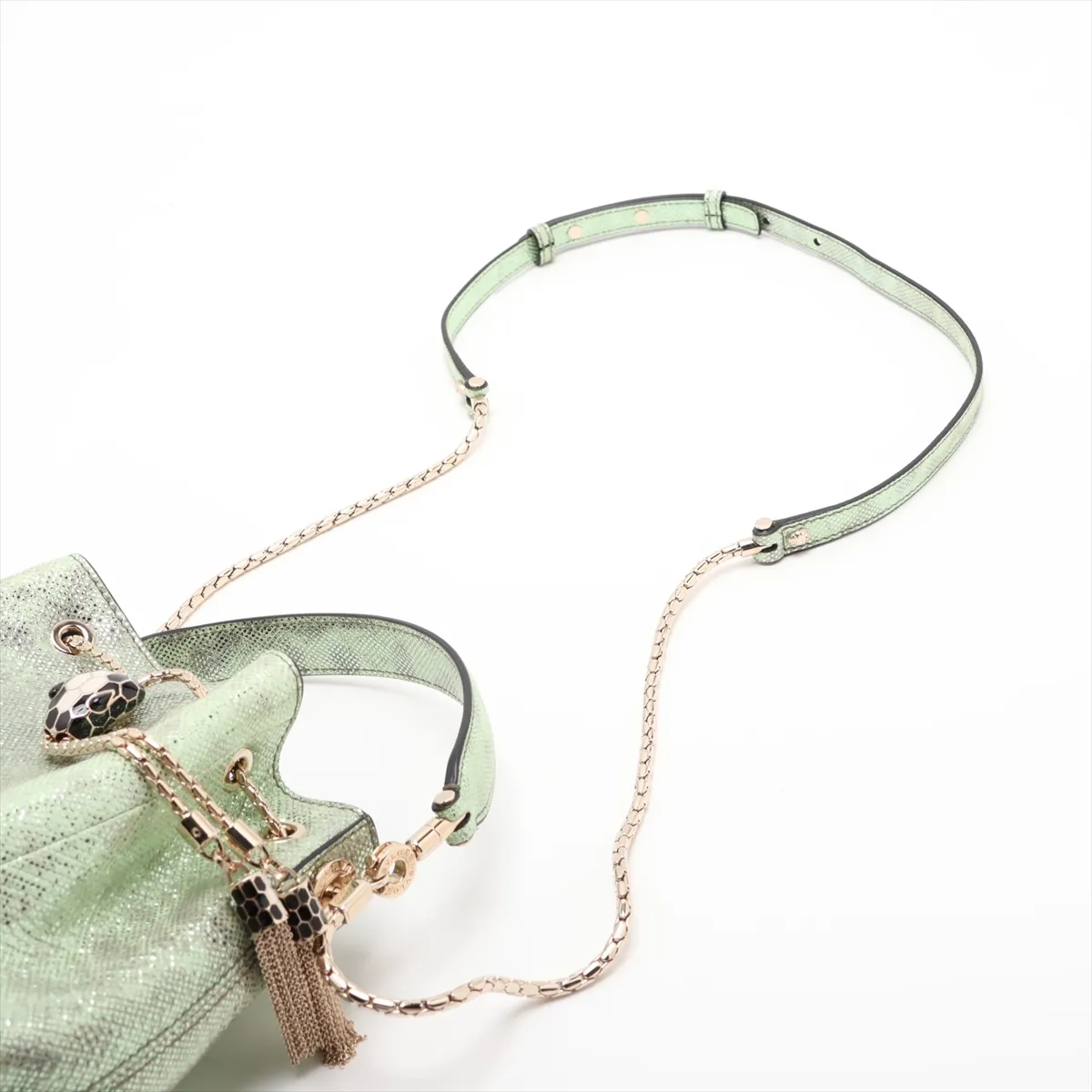 Serpenti Bucket Leather 2-Way Shoulder Bag, Green — view 5