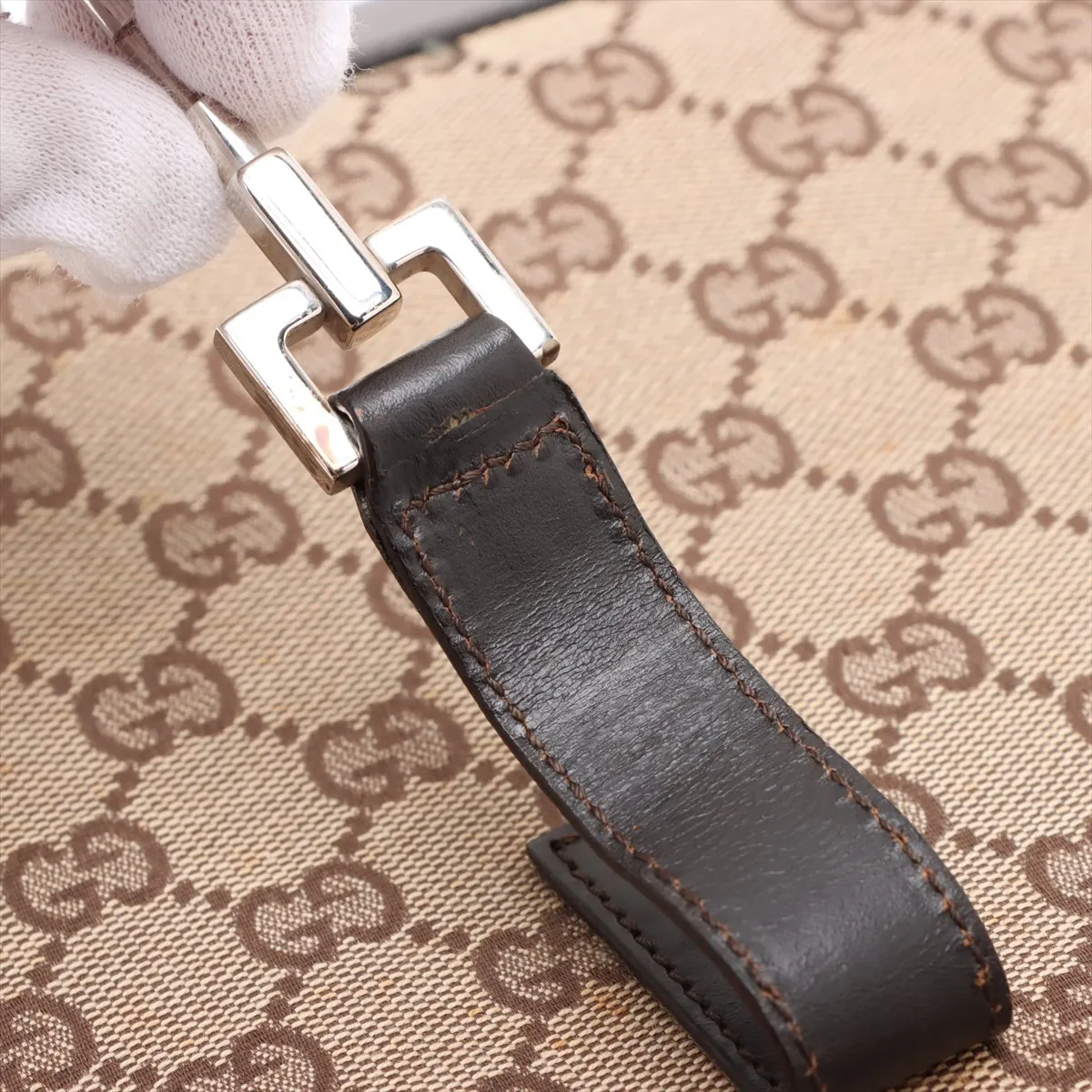 GG Canvas Jackie Canvas x Leather Shoulder Bag Beige x Brown — view 11