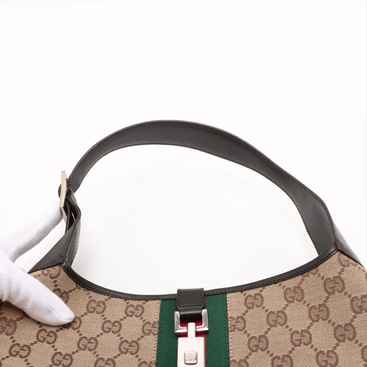 GG Canvas Jackie Canvas x Leather Shoulder Bag Beige x Brown — view 6