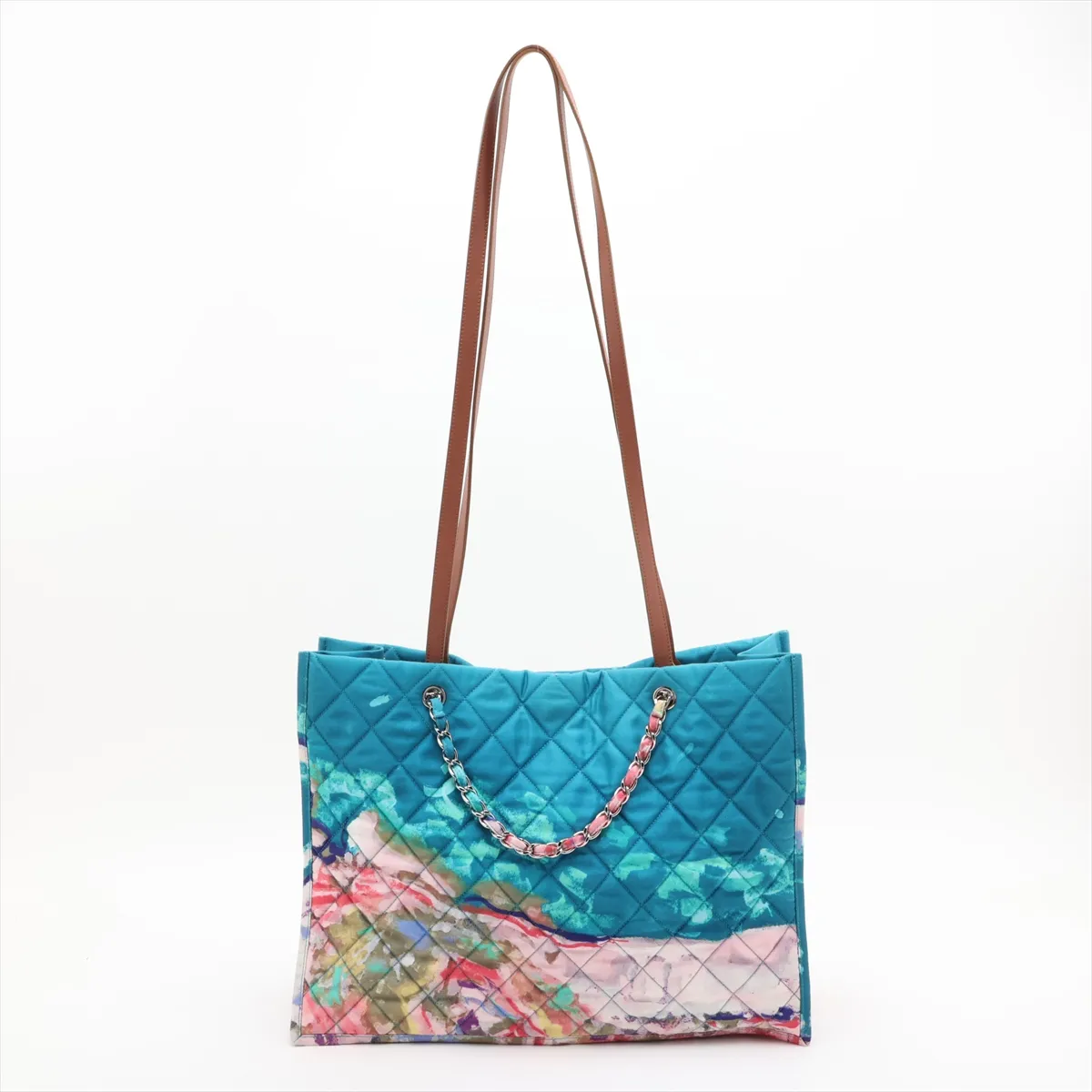Matelassé Nylon Chain Tote Bag, Graffiti Blue, Silver Hardware, 14153907, Serial Number 14 — view 2