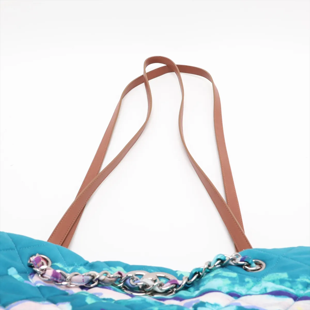 Matelassé Nylon Chain Tote Bag, Graffiti Blue, Silver Hardware, 14153907, Serial Number 14 — view 6