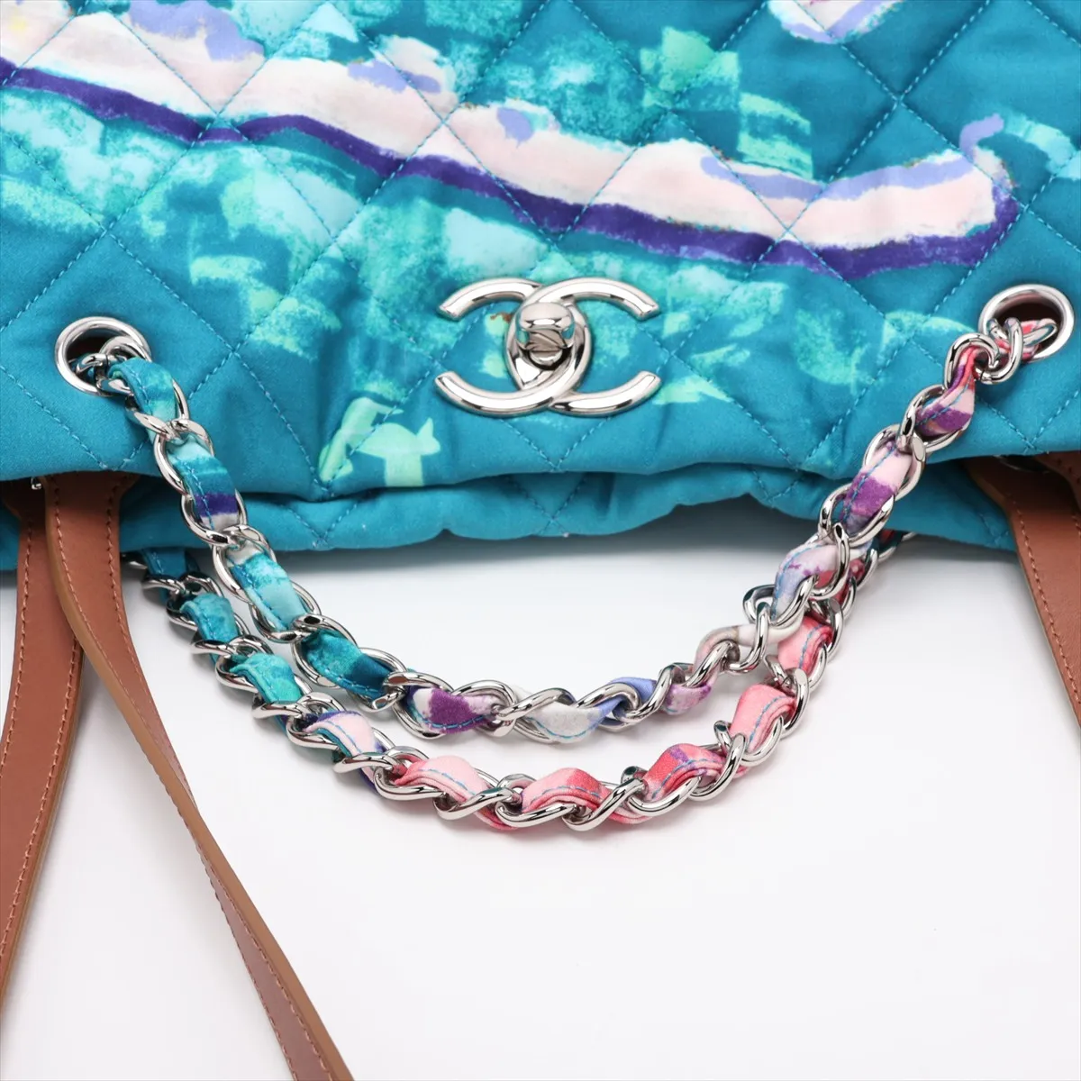 Matelassé Nylon Chain Tote Bag, Graffiti Blue, Silver Hardware, 14153907, Serial Number 14 — view 7