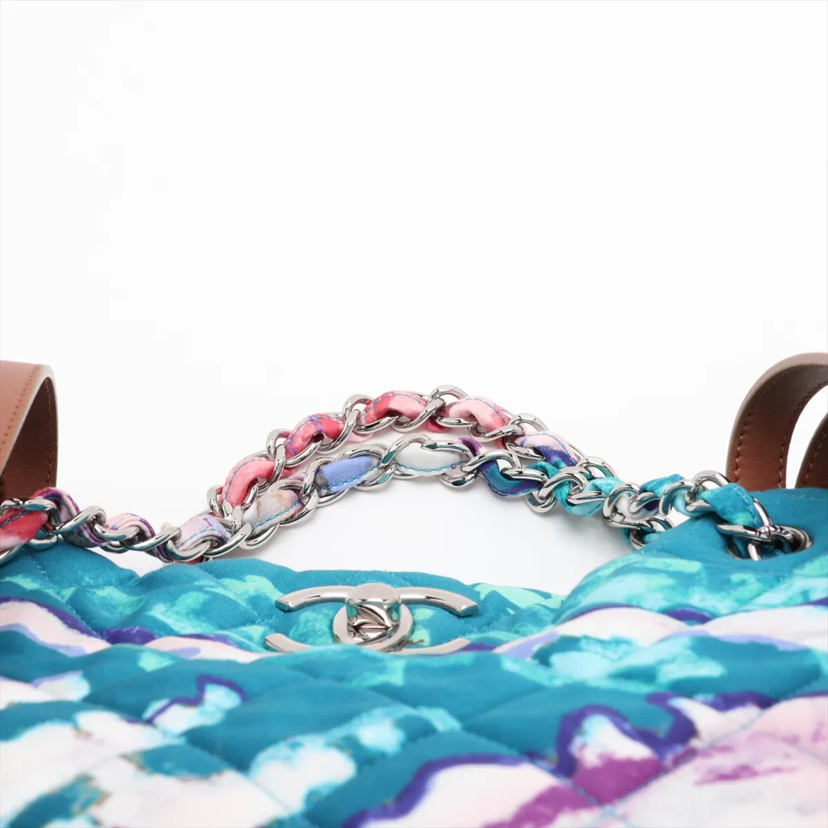 Matelassé Nylon Chain Tote Bag, Graffiti Blue, Silver Hardware, 14153907, Serial Number 14 — view 8