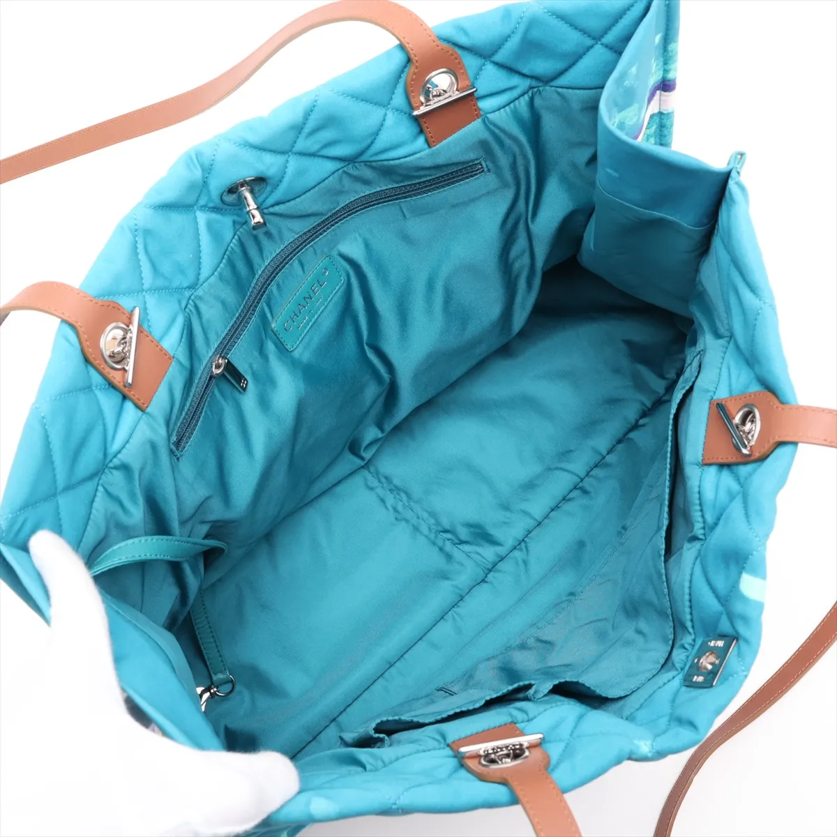 Matelassé Nylon Chain Tote Bag, Graffiti Blue, Silver Hardware, 14153907, Serial Number 14 — view 9