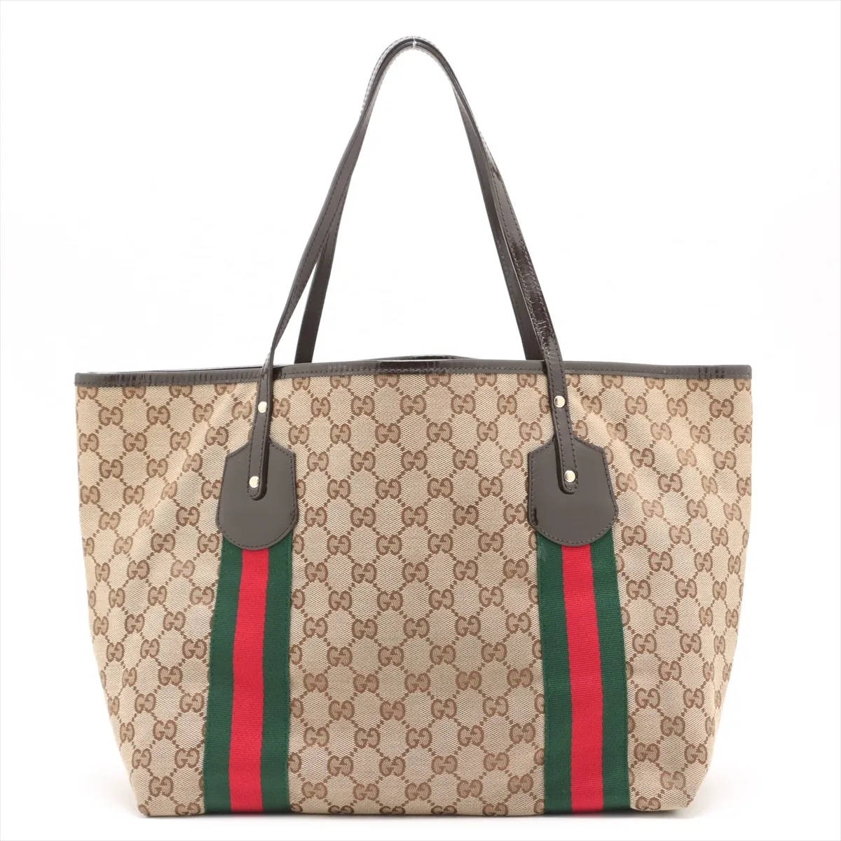 GG Canvas x Patent Leather Tote Bag Beige x Brown 211970 — view 2