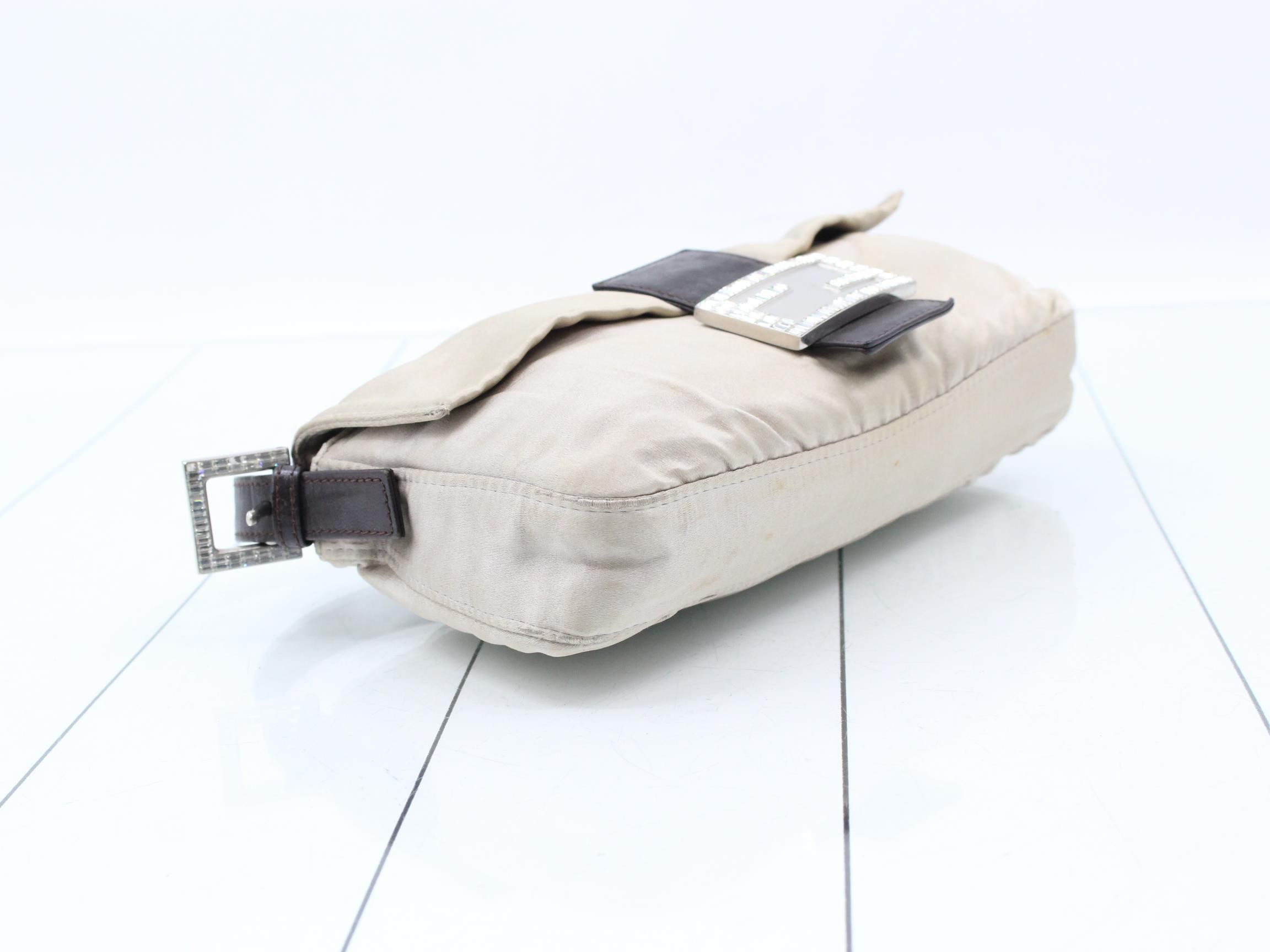 Mamma Bucket Satin x Leather Shoulder Bag, Beige, Rhinestone — view 5