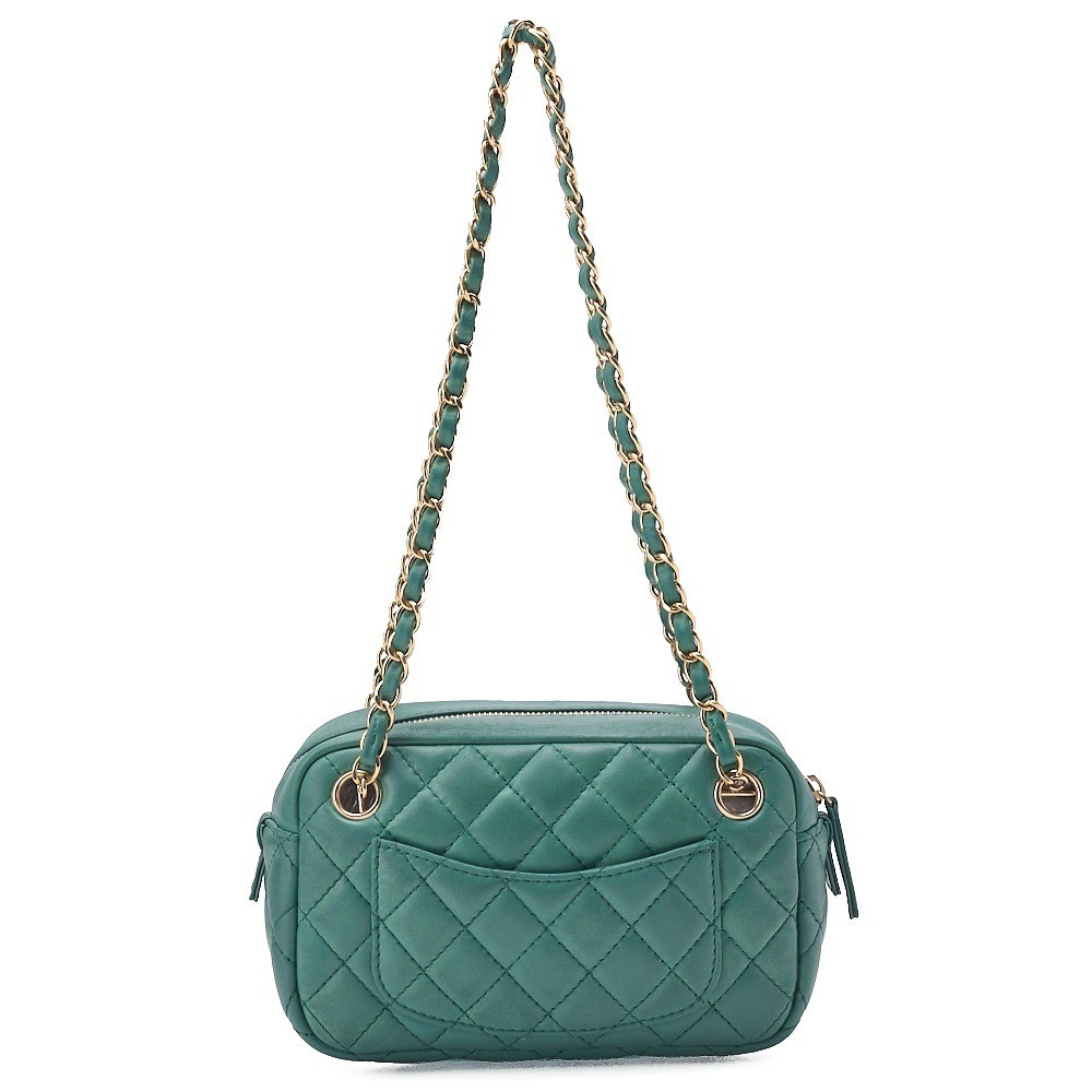Lambskin Matelassé 2.55 Lock Double Chain Shoulder Bag, Green — view 2