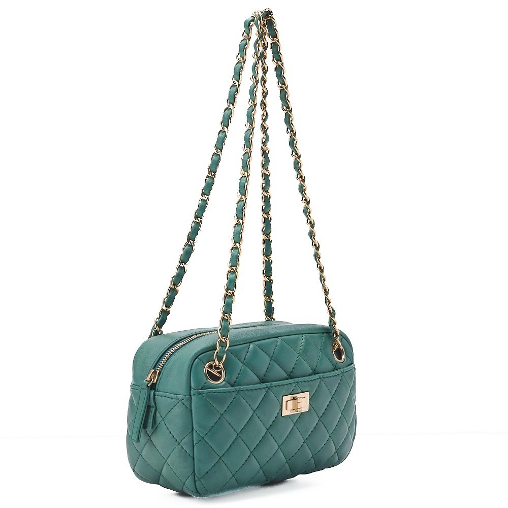 Lambskin Matelassé 2.55 Lock Double Chain Shoulder Bag, Green — view 3
