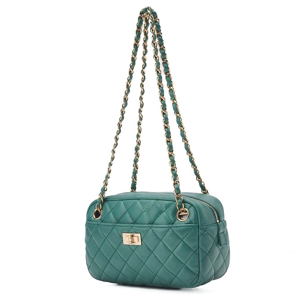 Lambskin Matelassé 2.55 Lock Double Chain Shoulder Bag, Green — view 4