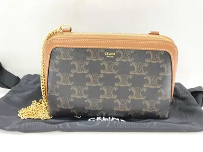 Triomphe Clutch PVC x Leather Chain Shoulder Bag Brown Shoulder Bag