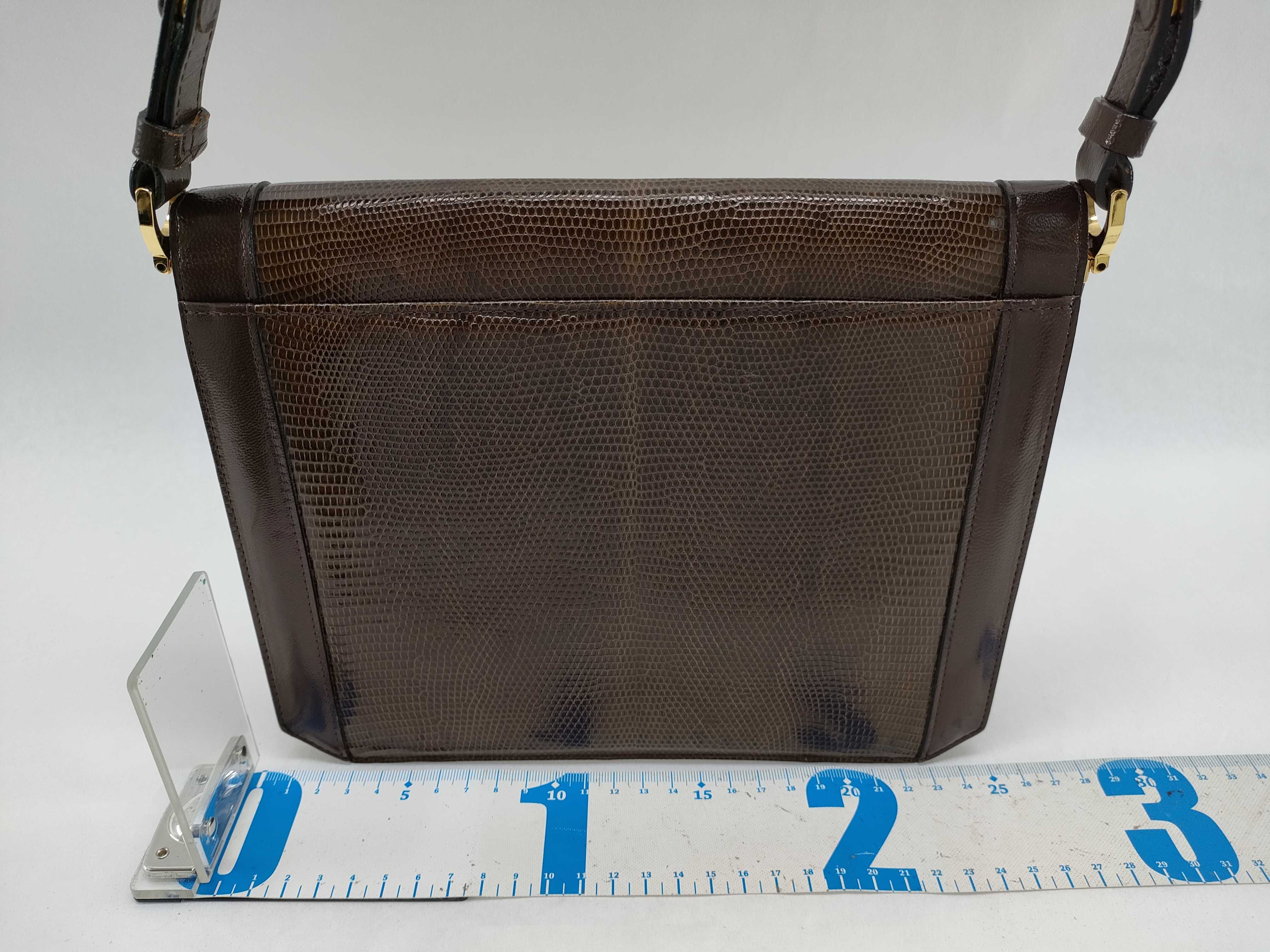 shoulder bag, handbag, one-shoulder bag, lizard leather, YSL logo, brown shoulder bag — view 2