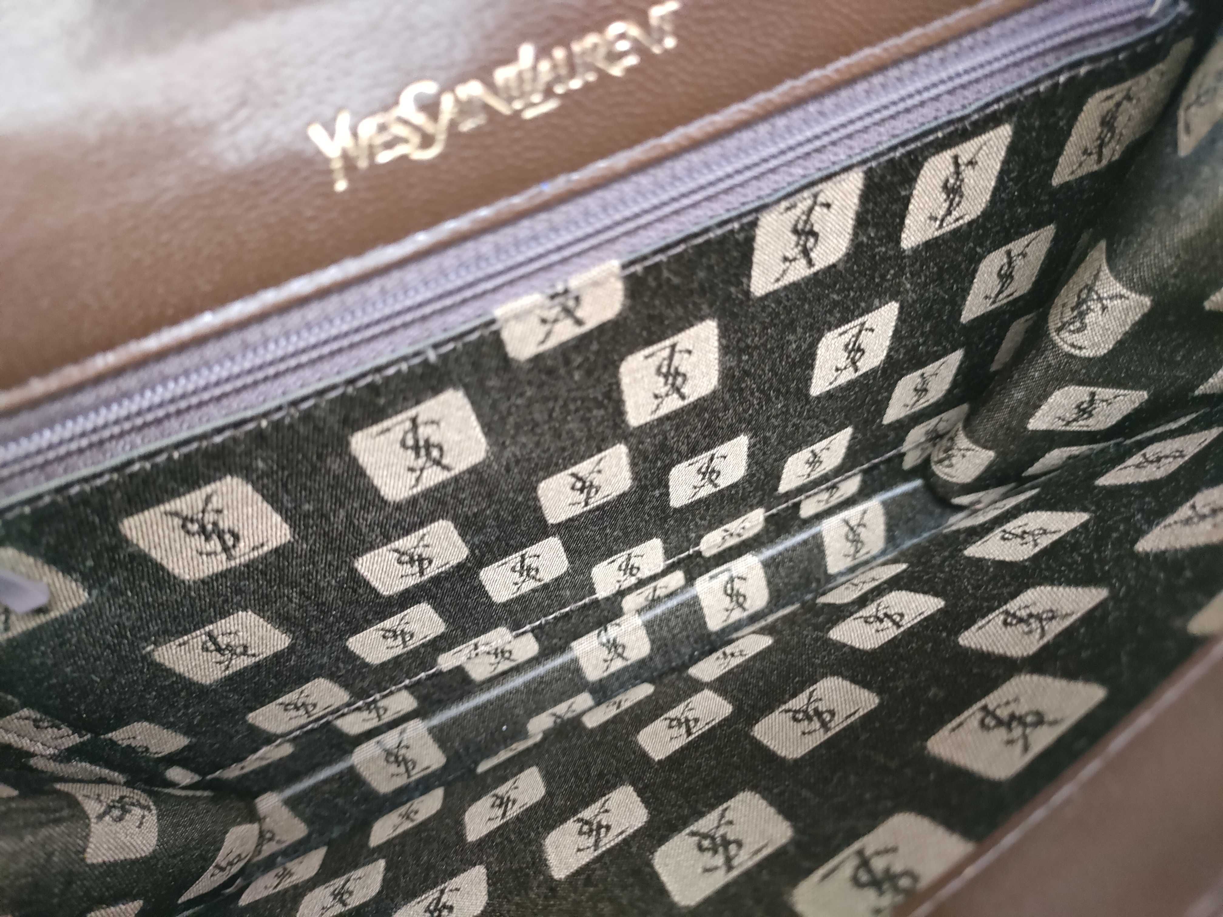 shoulder bag, handbag, one-shoulder bag, lizard leather, YSL logo, brown shoulder bag — view 11
