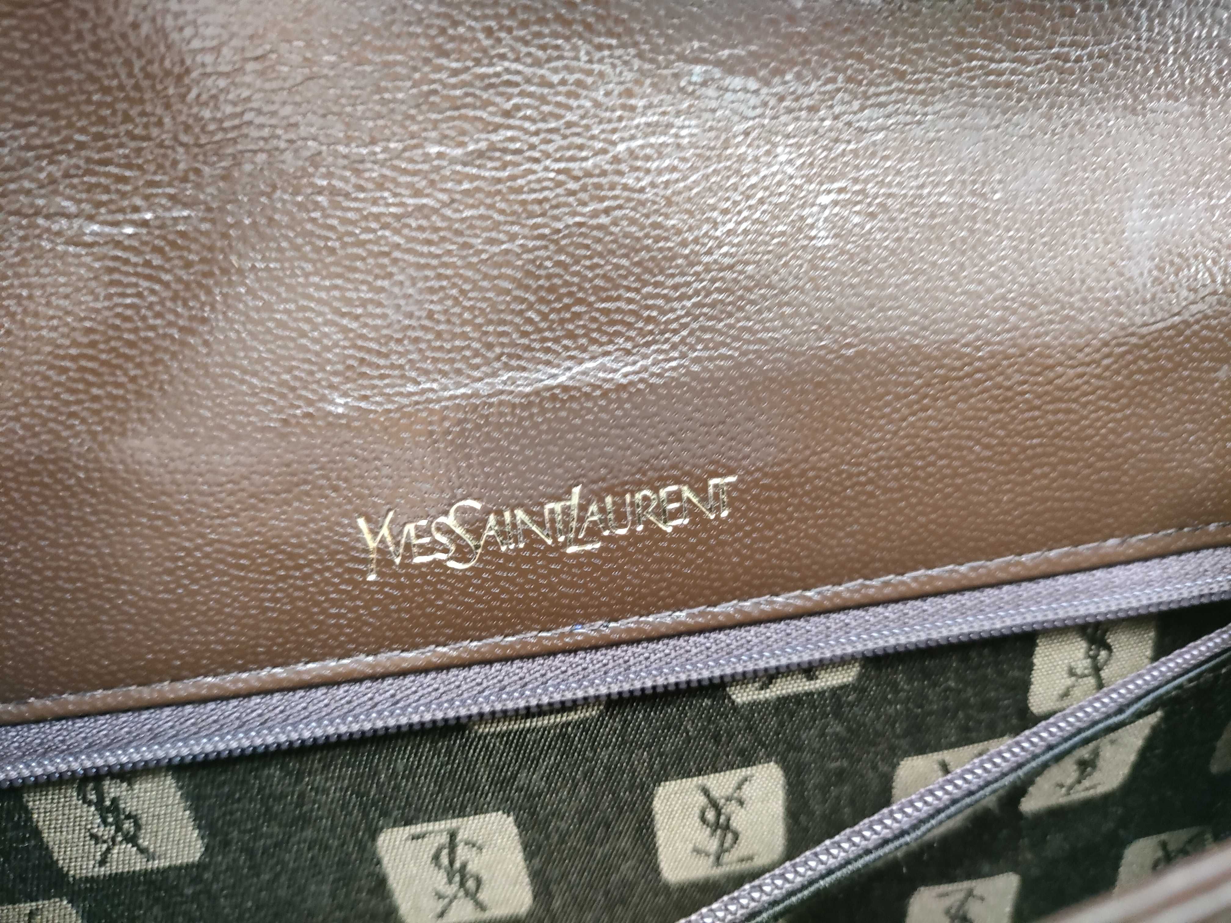 shoulder bag, handbag, one-shoulder bag, lizard leather, YSL logo, brown shoulder bag — view 13