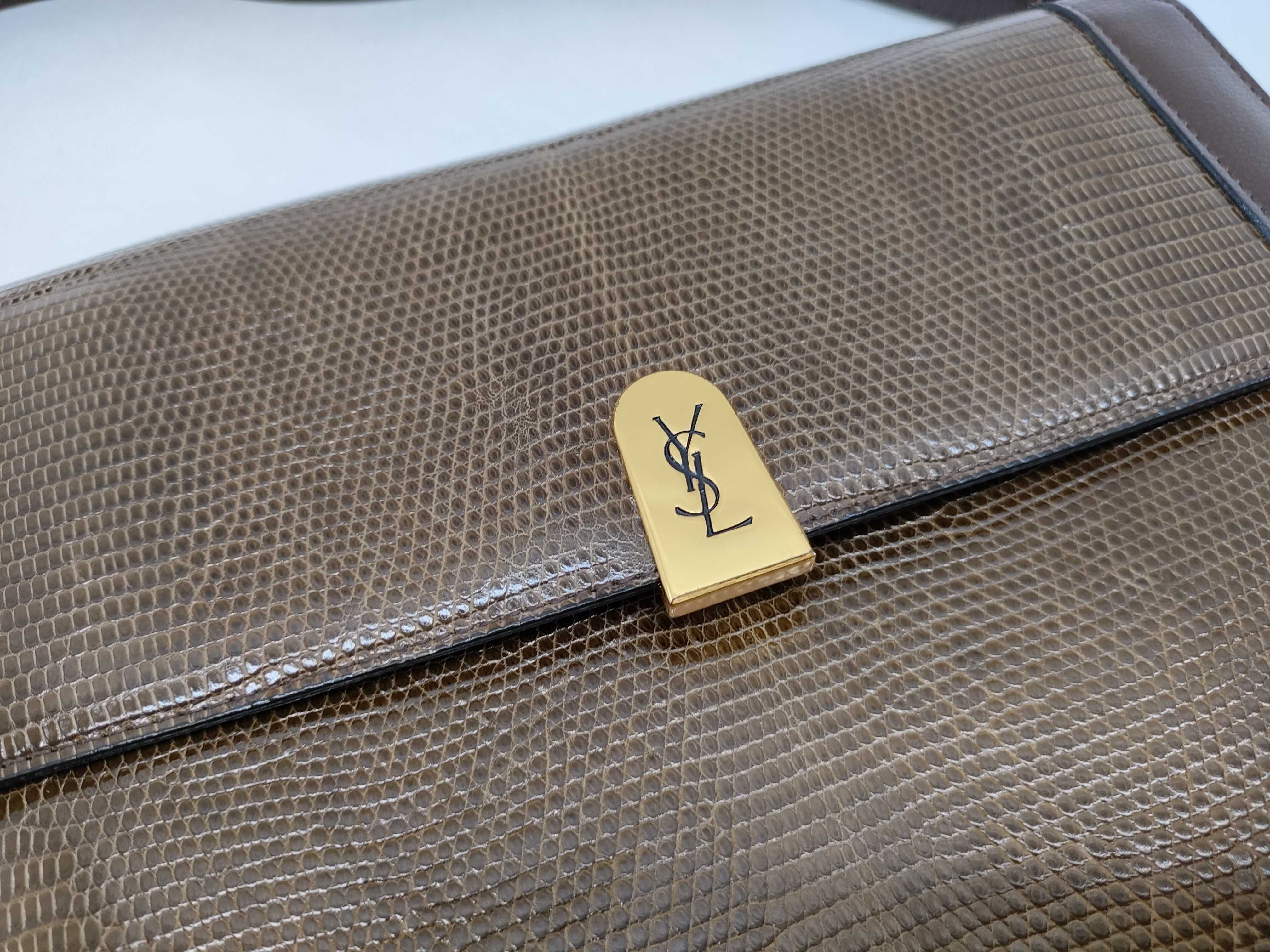 shoulder bag, handbag, one-shoulder bag, lizard leather, YSL logo, brown shoulder bag — view 15
