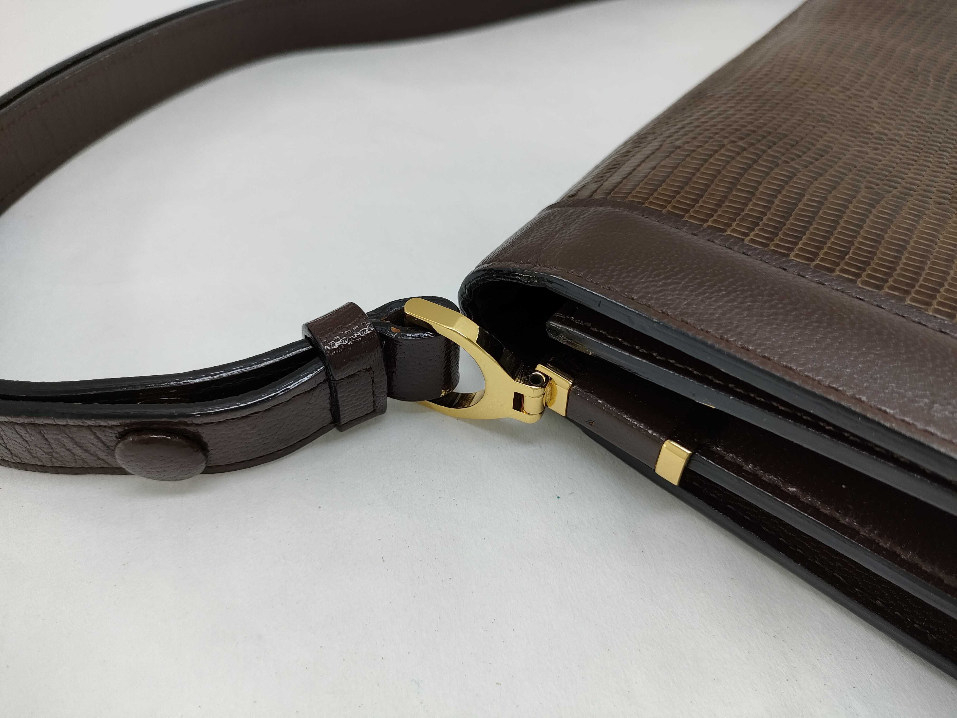 shoulder bag, handbag, one-shoulder bag, lizard leather, YSL logo, brown shoulder bag — view 5