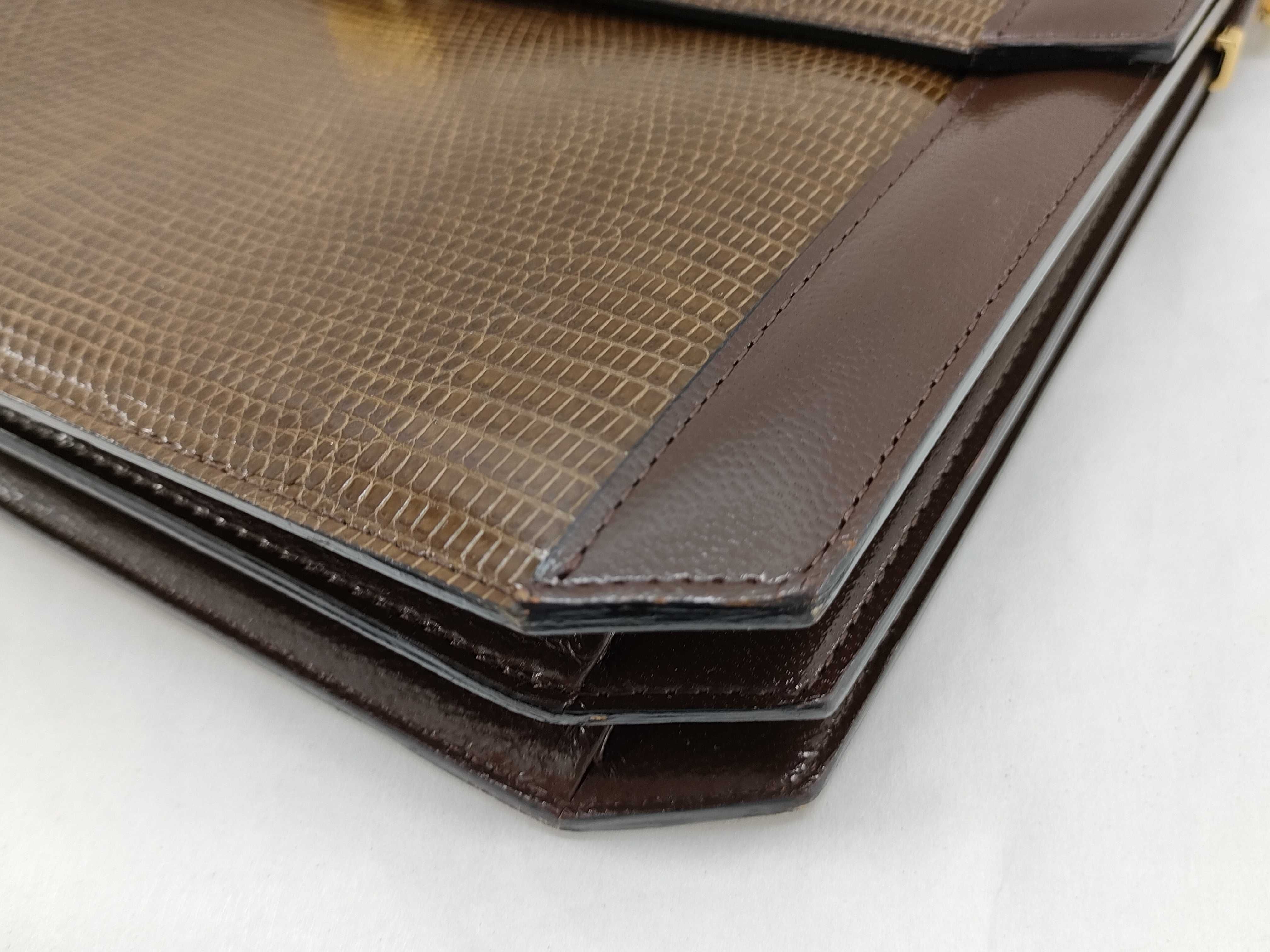 shoulder bag, handbag, one-shoulder bag, lizard leather, YSL logo, brown shoulder bag — view 6