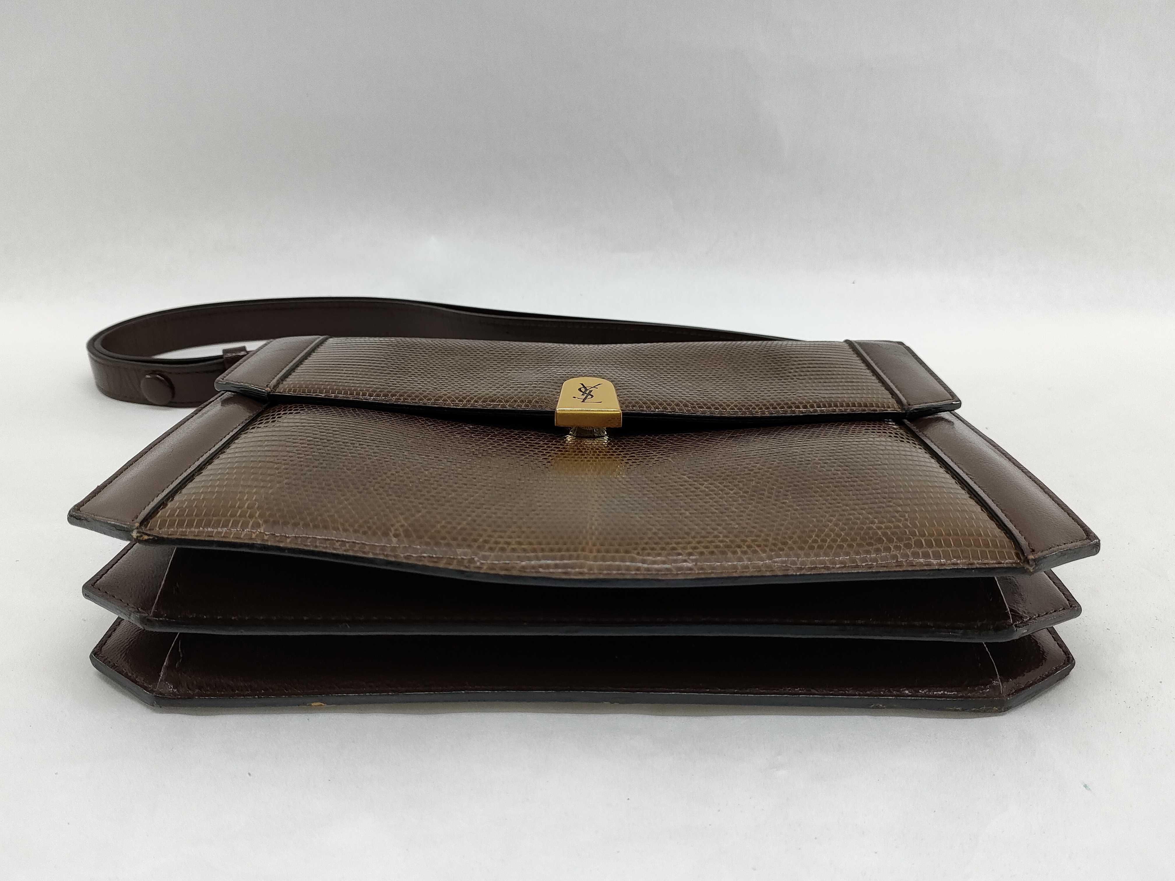 shoulder bag, handbag, one-shoulder bag, lizard leather, YSL logo, brown shoulder bag — view 7