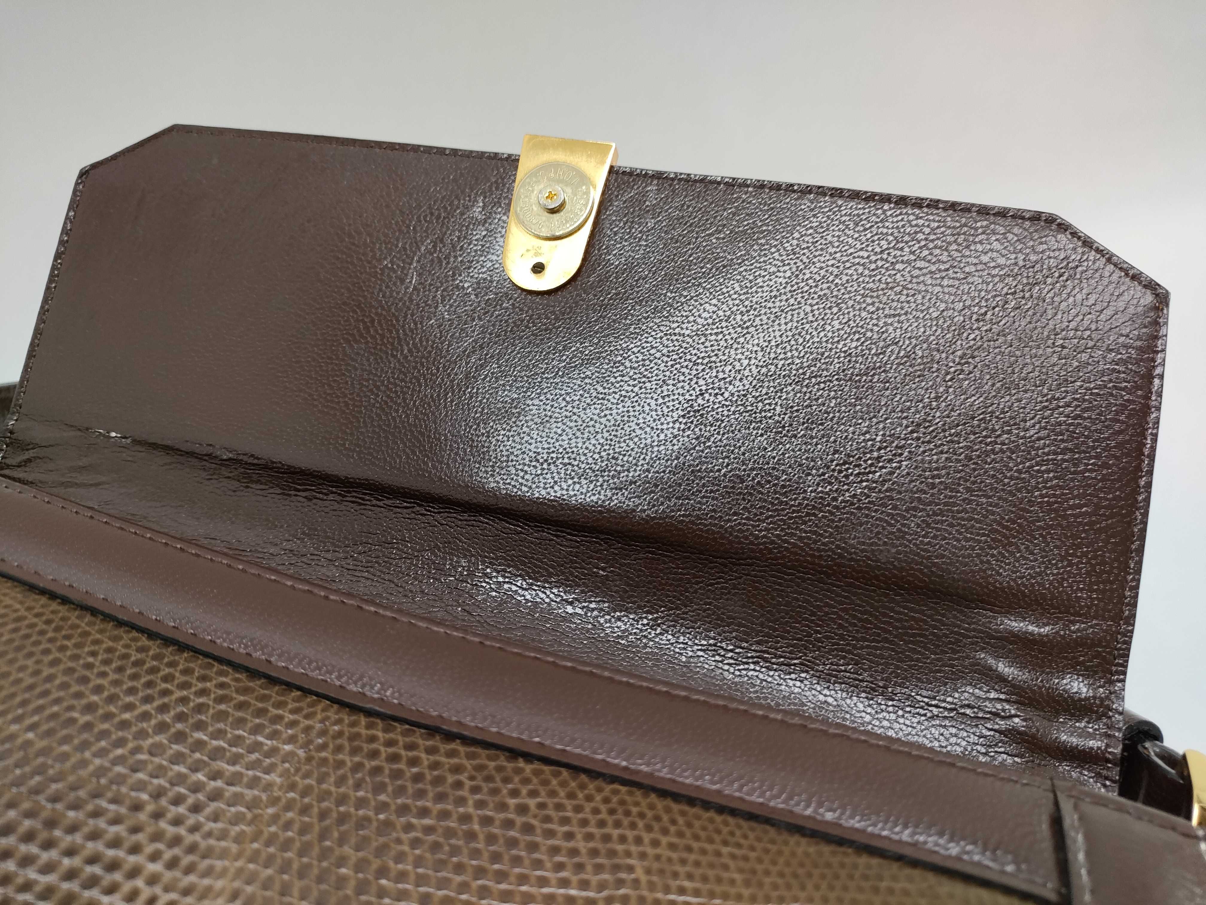 shoulder bag, handbag, one-shoulder bag, lizard leather, YSL logo, brown shoulder bag — view 8