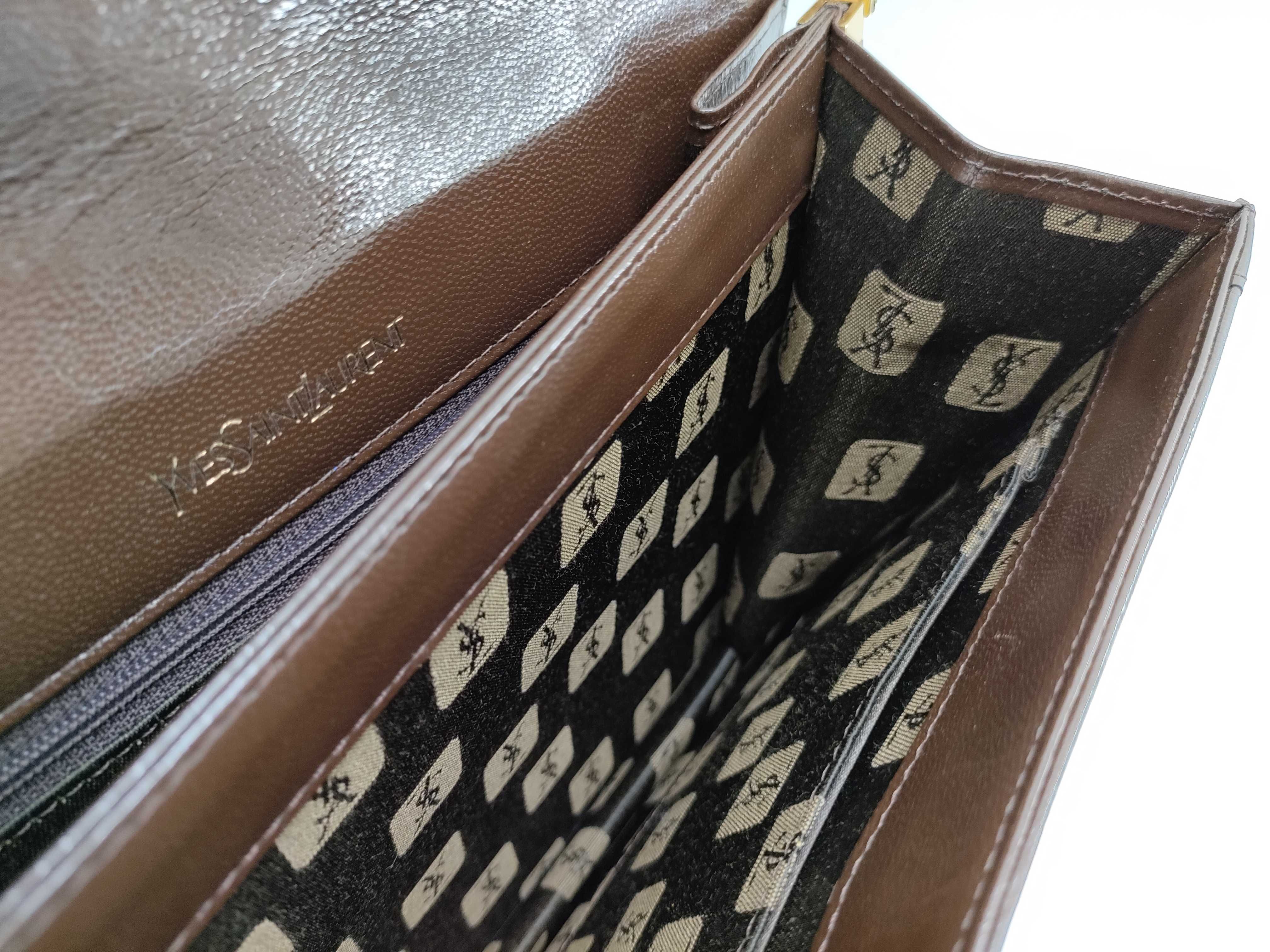 shoulder bag, handbag, one-shoulder bag, lizard leather, YSL logo, brown shoulder bag — view 9