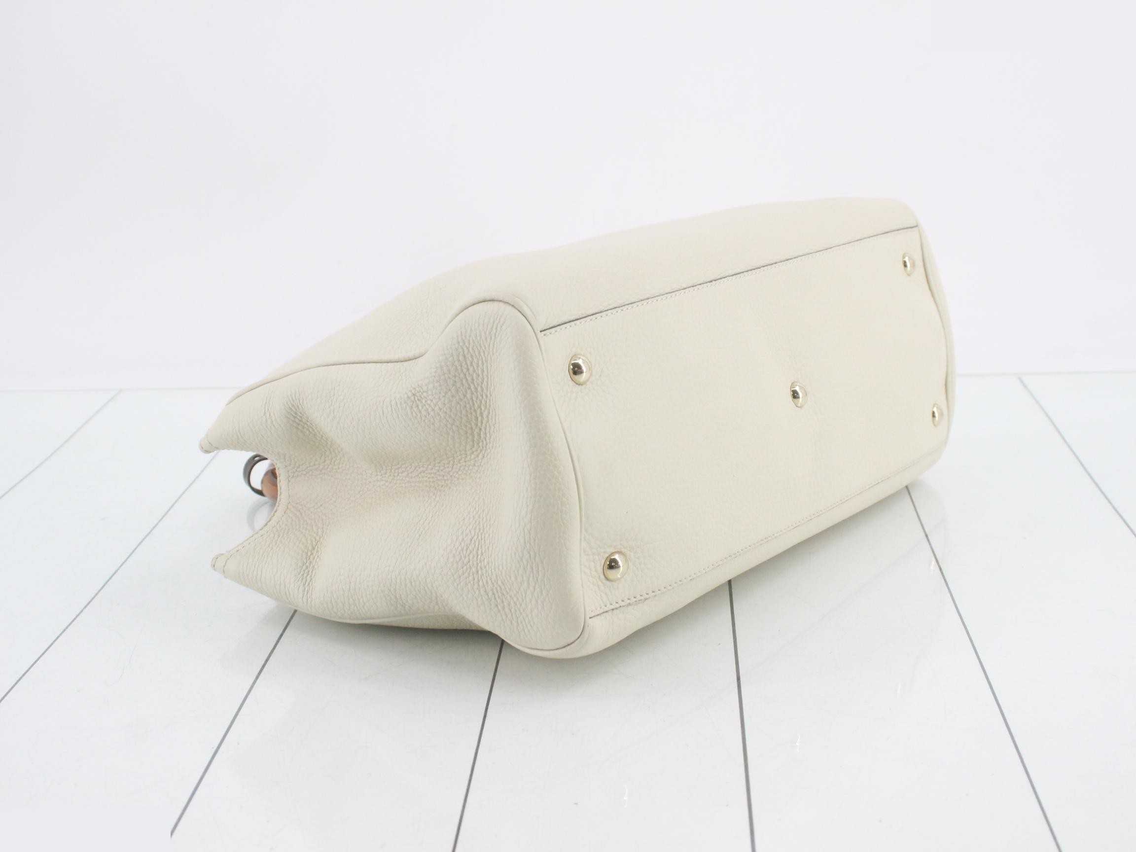 Bamboo Shopper Leather Beige Handbag — view 5